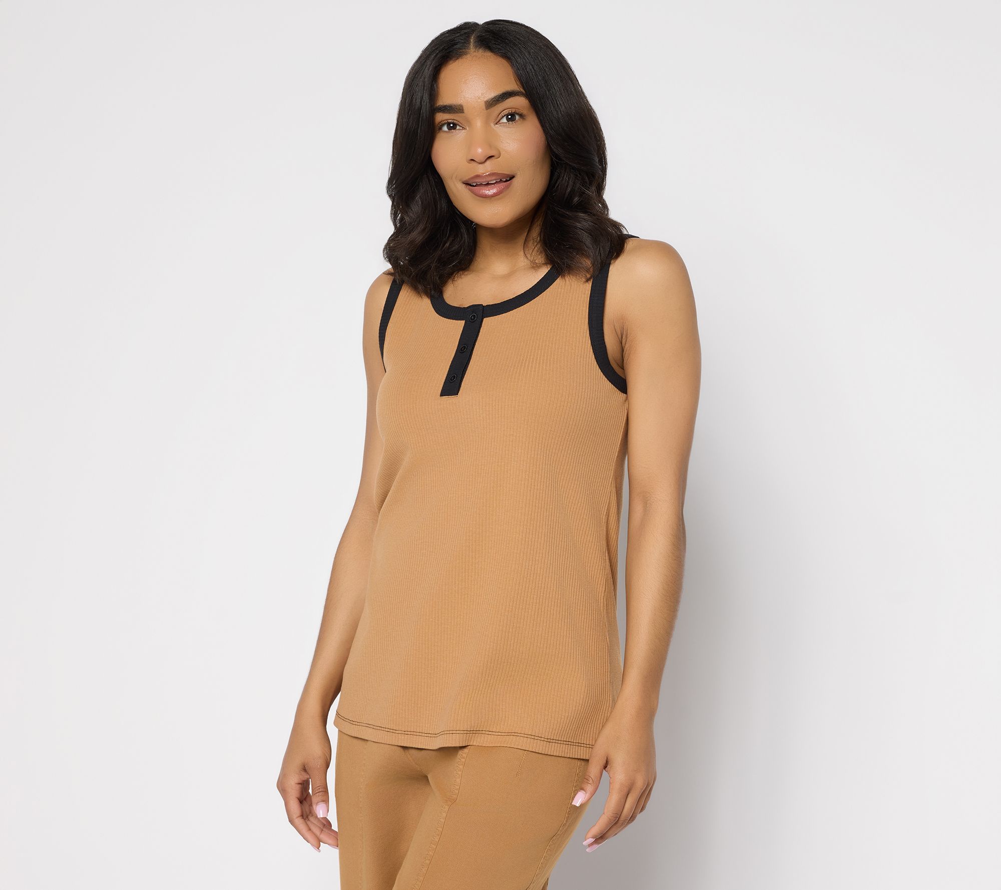 "As Is" LOGO Principles by Lori Goldstein Contrast Trim Ribbed Tank