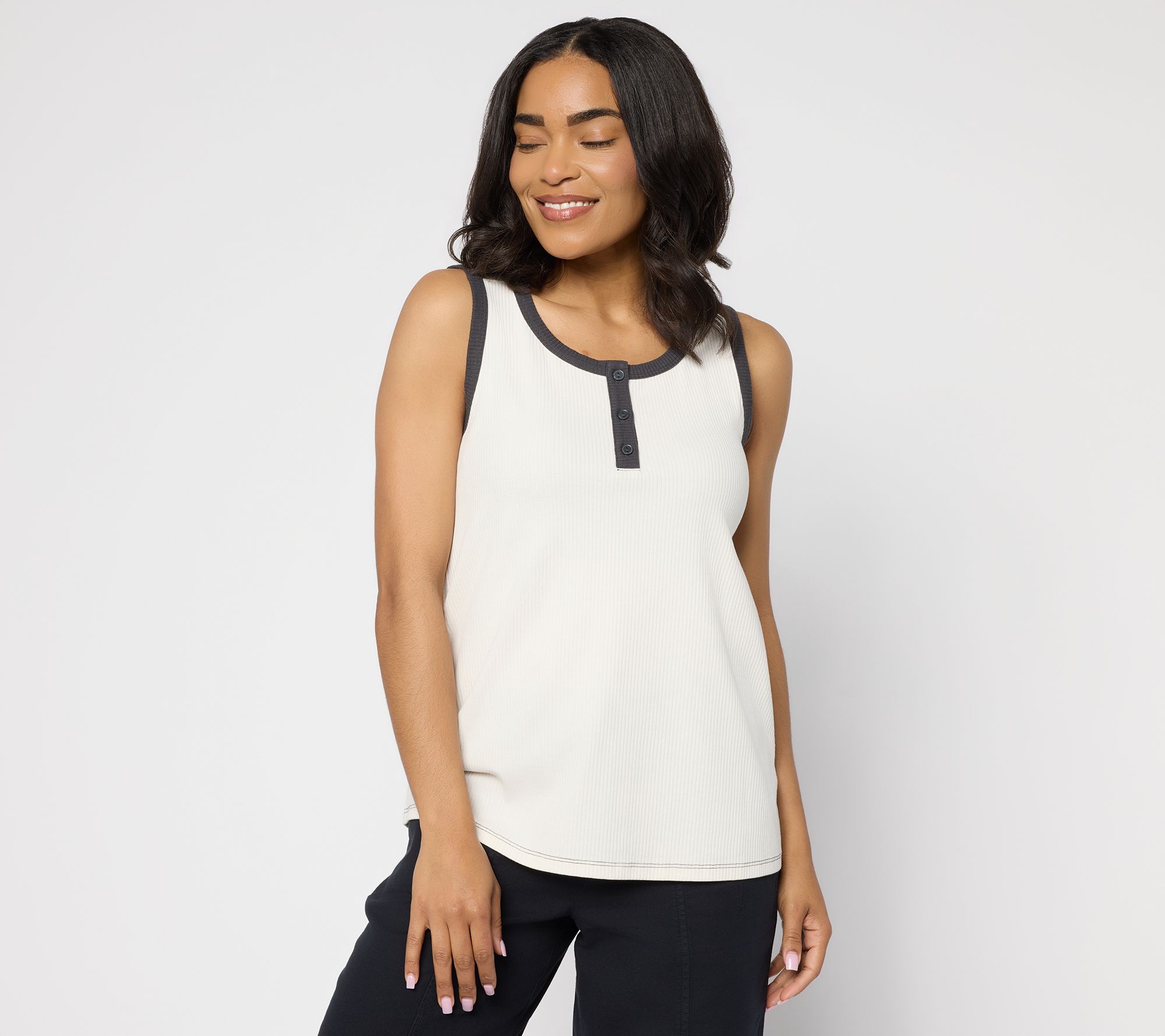"As Is" LOGO Principles by Lori Goldstein Contrast Trim Ribbed Tank