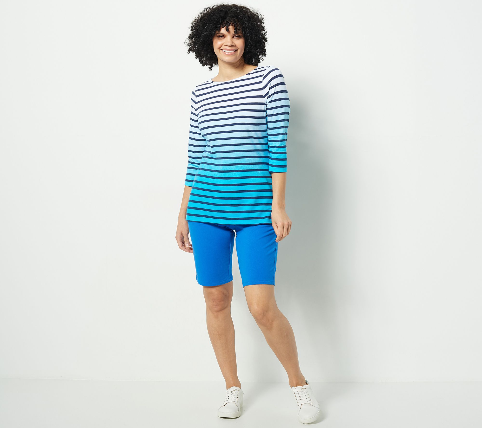 "As Is" Sport Savvy Stripe Jersey Boat Beck 3/4 Sleeve Top