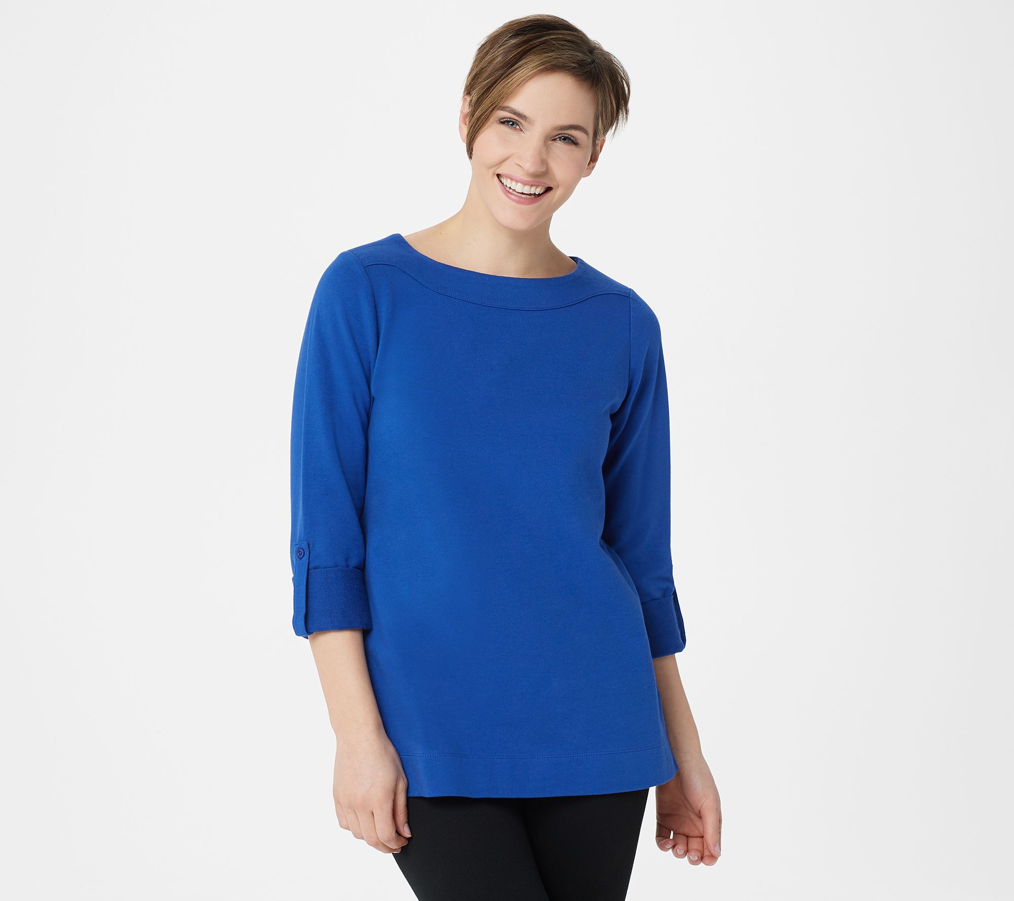 Denim & Co. Active Petite French Terry 3/4- Sleeve Tunic - QVC.com
