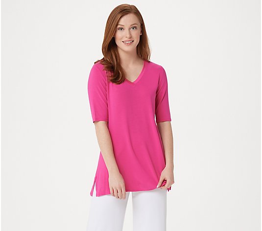 H by Halston Essentials Elbow-Sleeve V-Neck Tunic w/ Wide Side Slits ...
