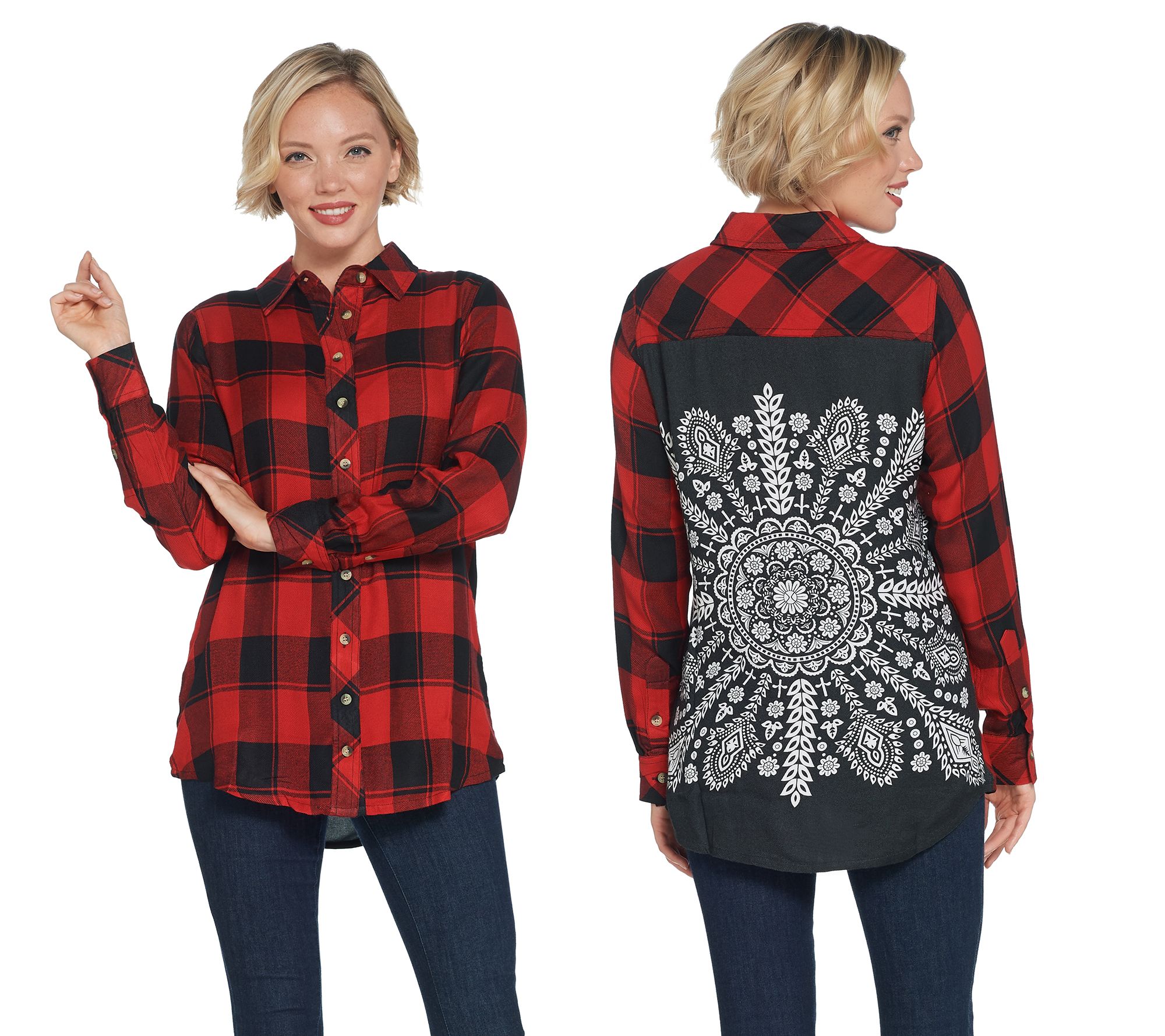 As Is Tolani Collection Long-Sleeve Button FrontPlaidTunic