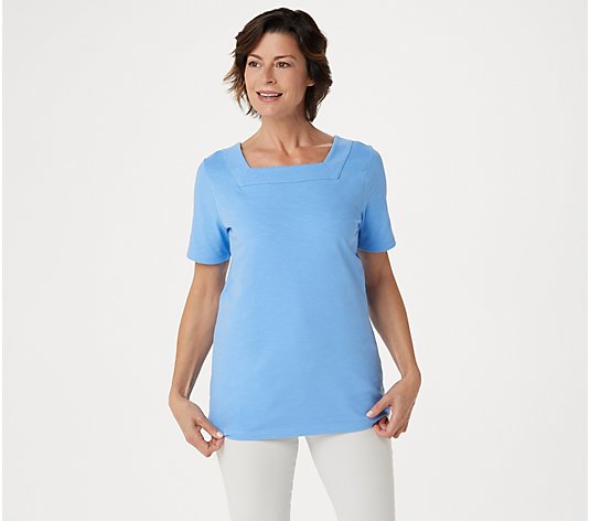 Denim & Co. Essentials Square-Neck Top with Short Sleeve