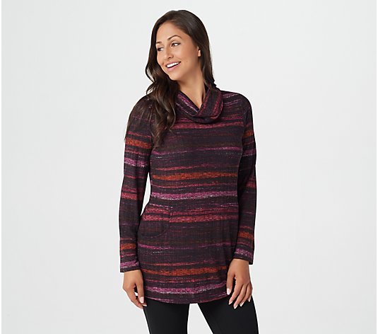Susan Graver Weekend Printed Ribbed Knit Cowl Neck Tunic