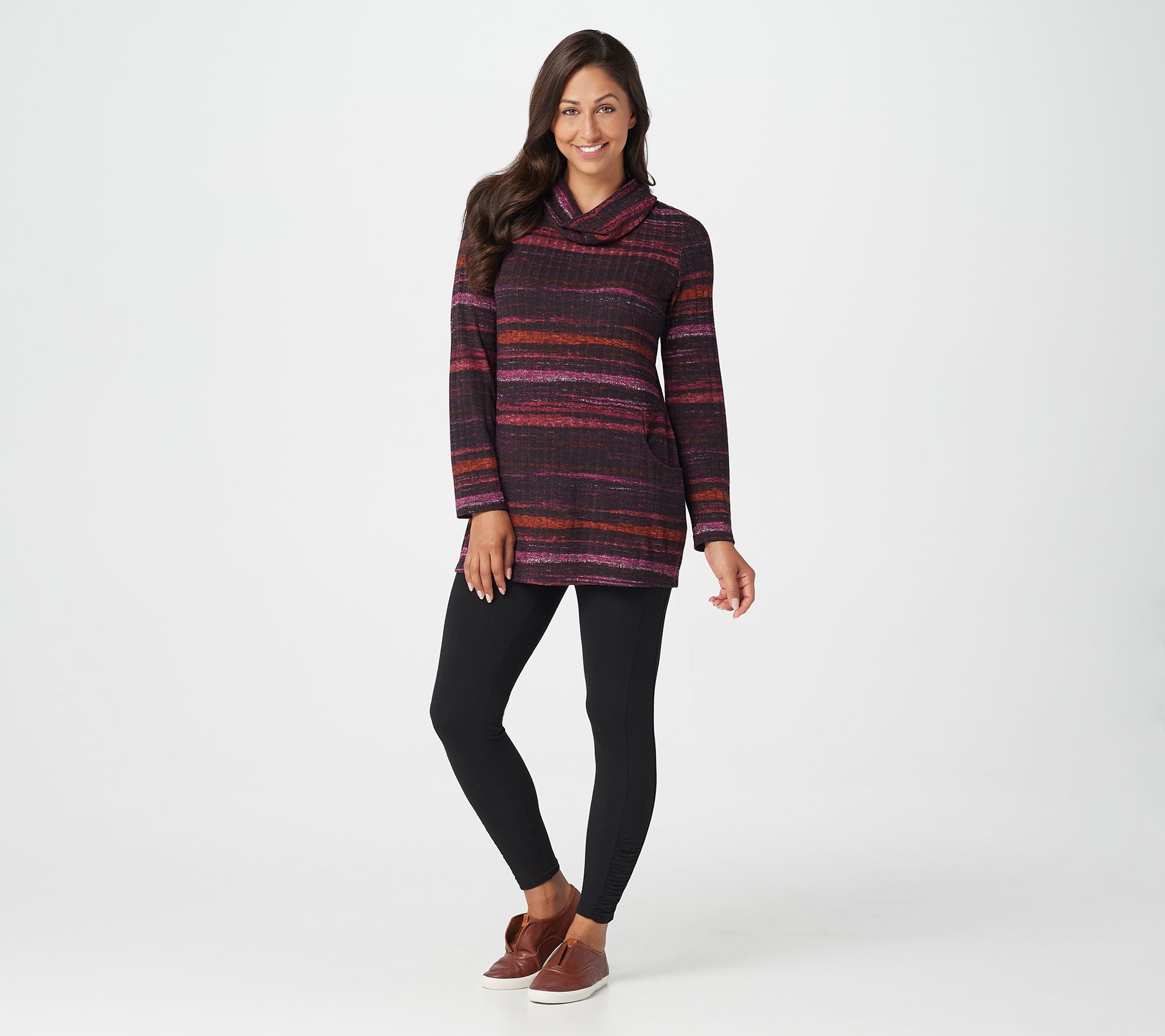 Susan Graver Weekend Printed Ribbed Knit Cowl Neck Tunic - QVC.com