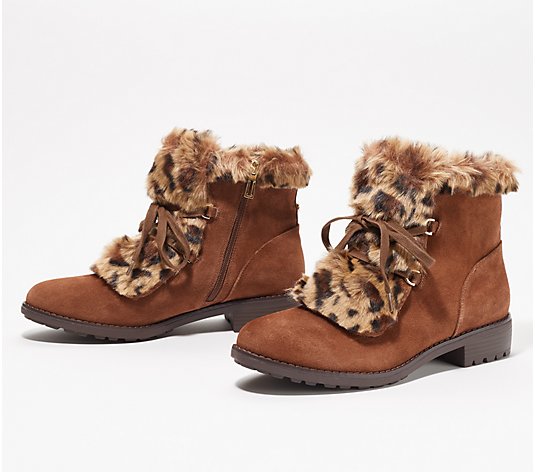 Isaac Mizrahi Live! Suede Lace-Up Hiker Boot with Faux Fur