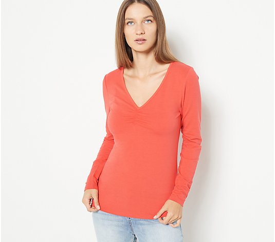 Candace Cameron Bure Long-Sleeve Knit Top with Ruched V-Neck