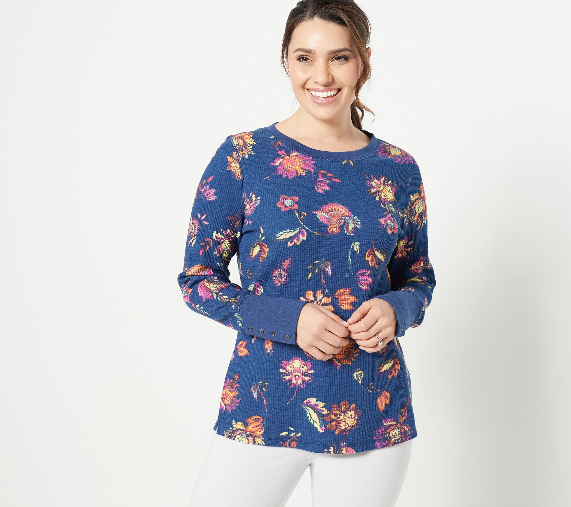 Women's Tall Cropped Waffle Tee Corydalis Blue Floral
