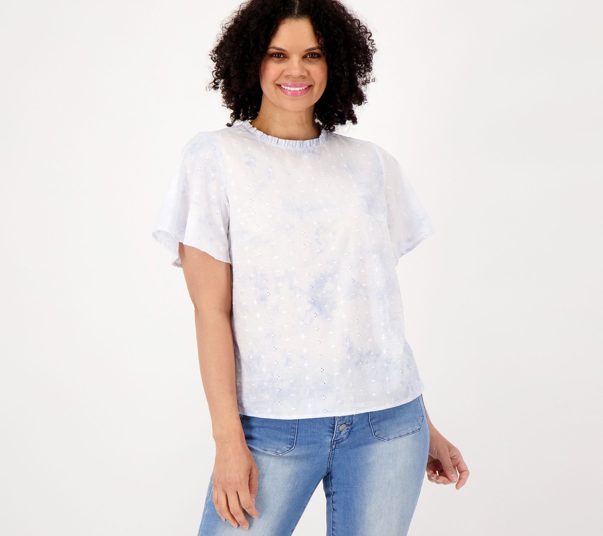 Candace Cameron Bure Tie-Dye Embroidered Blouse