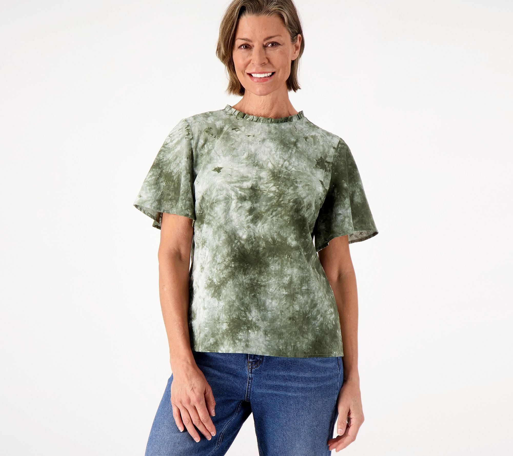Candace Cameron Bure Tie-Dye Embroidered Blouse