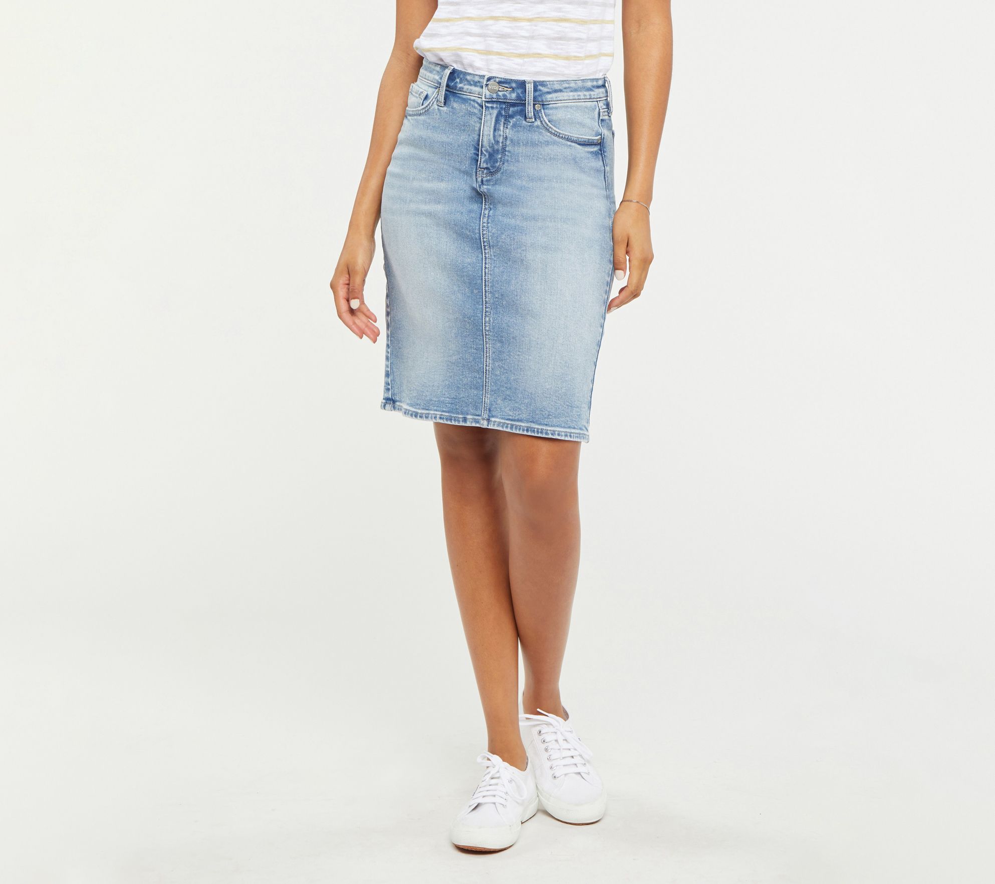 Knee length jean skirts qvc sale