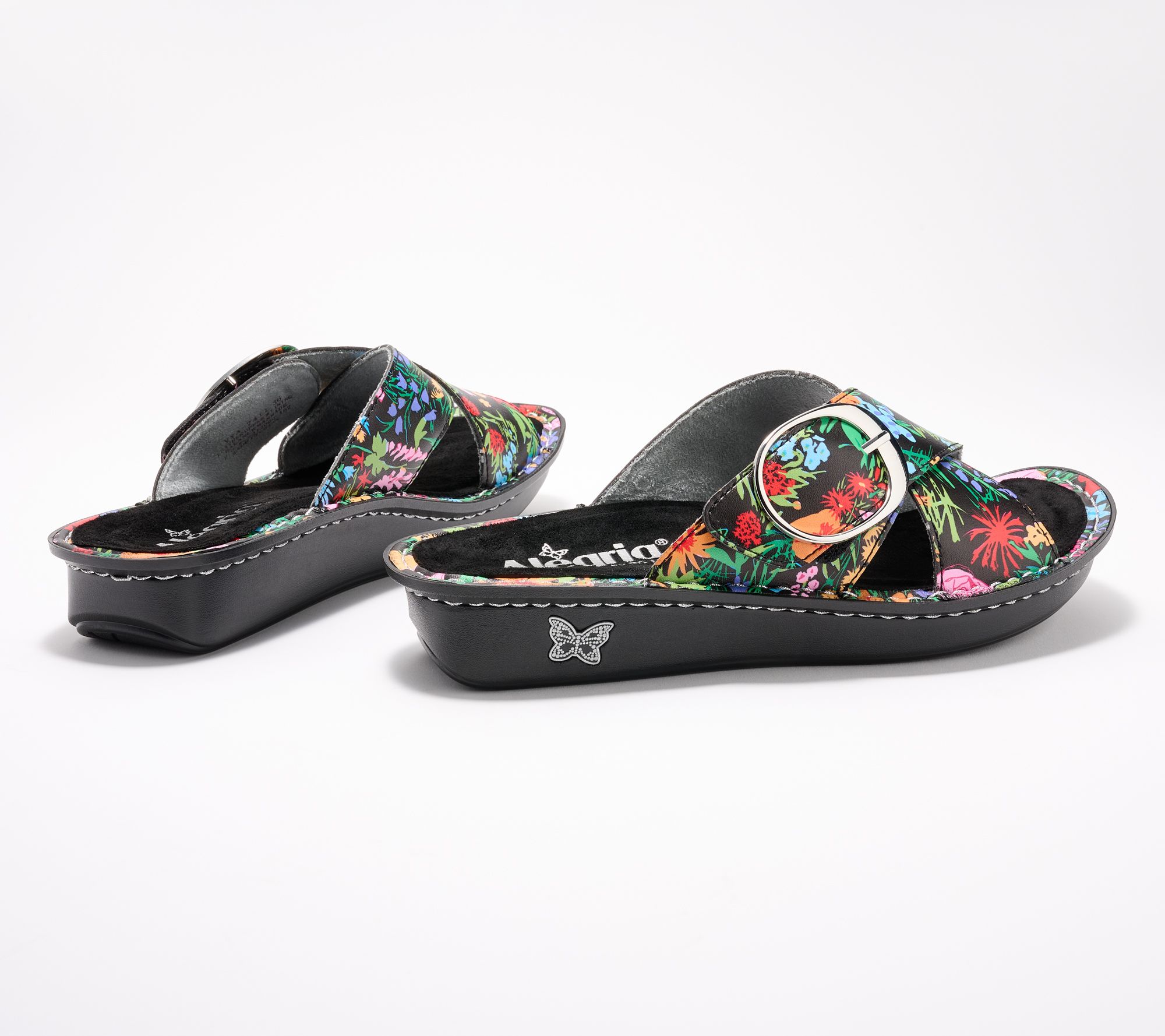 Alegria Leather Buckle Slide Sandals - Vanya - QVC.com