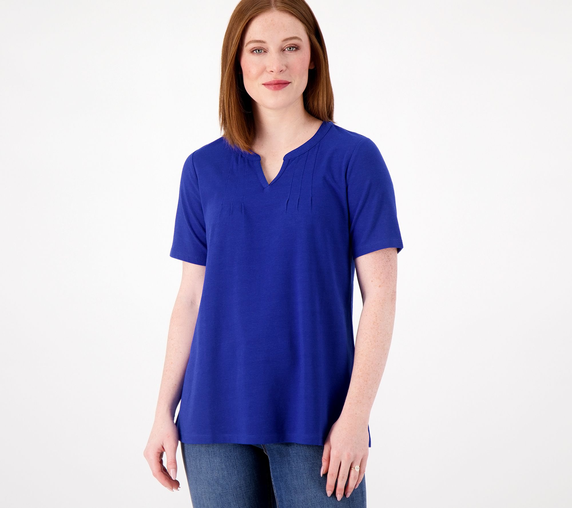 Denim and Co. Essentials Favorite Jersey Split V-Neck Swing Top