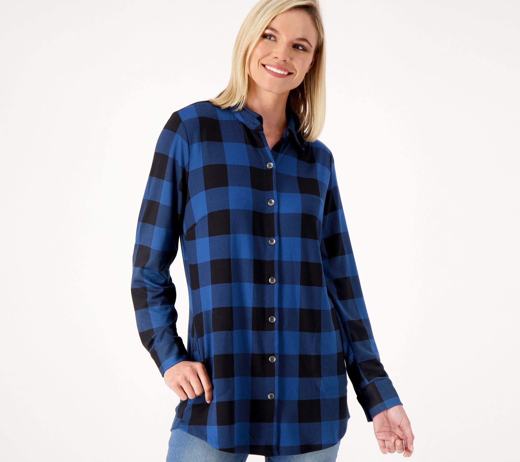 "As Is" Belle by Kim Gravel Buffalo Check Brushed Knit Shirt Jacket