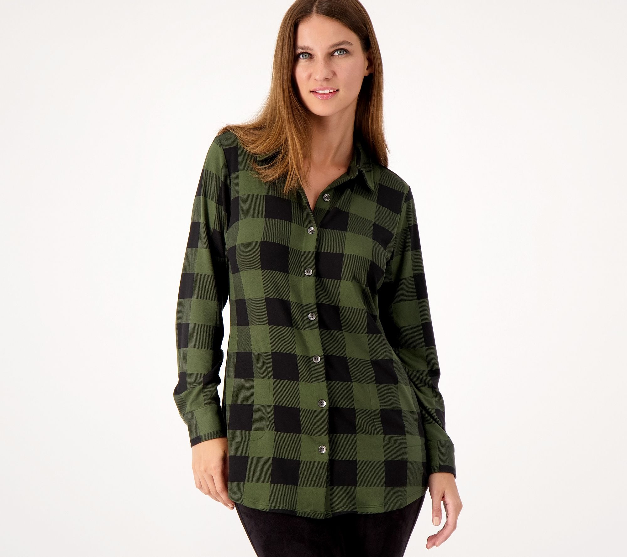 "As Is" Belle by Kim Gravel Buffalo Check Brushed Knit Shirt Jacket