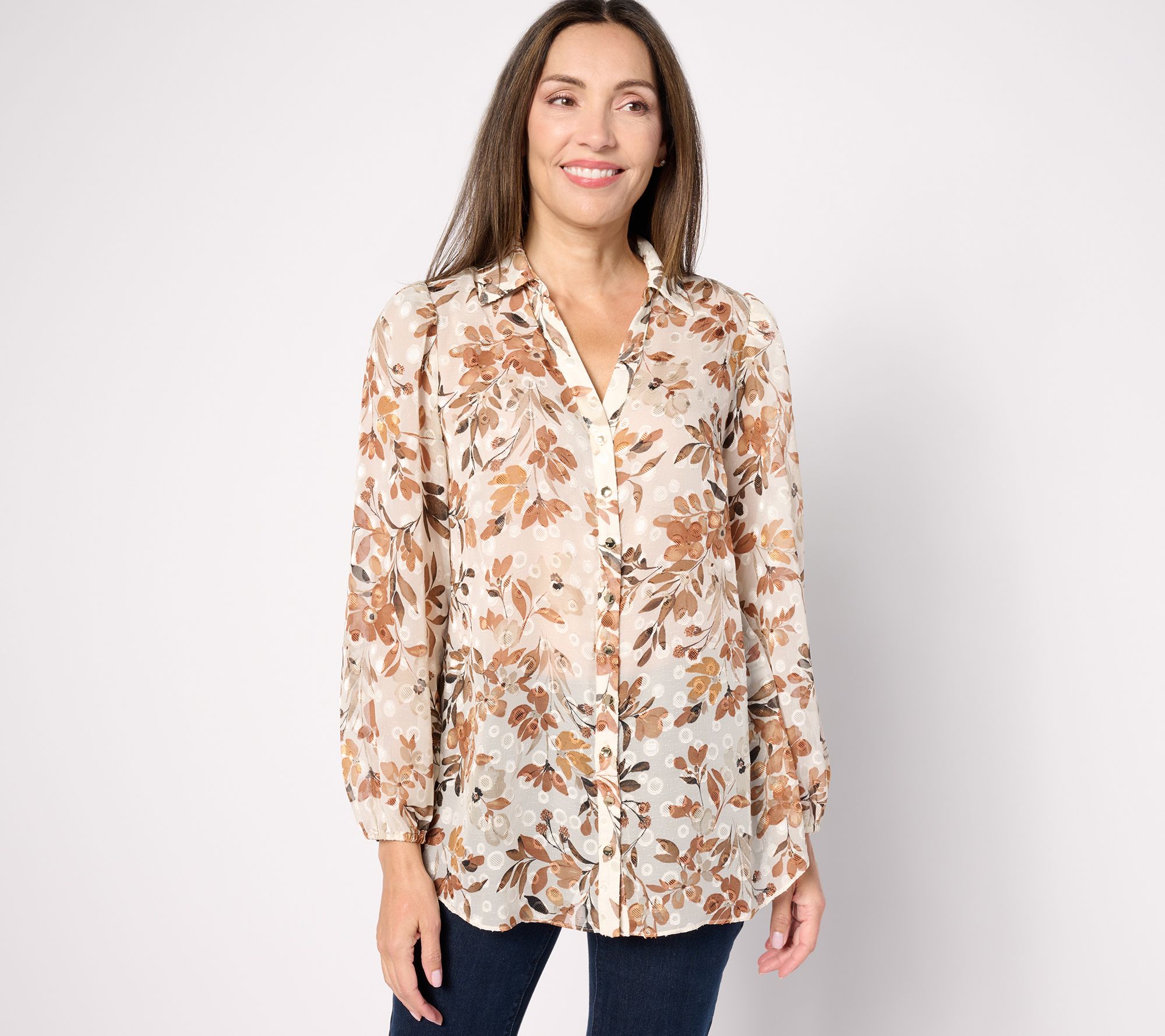 "As Is" Susan Graver Pet Sheer Woven Button Front Tunic