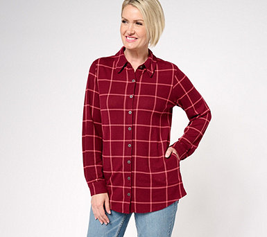  Denim & Co. Heavenly Jersey Plaid Button Front Tunic w/ Pocket - A637491