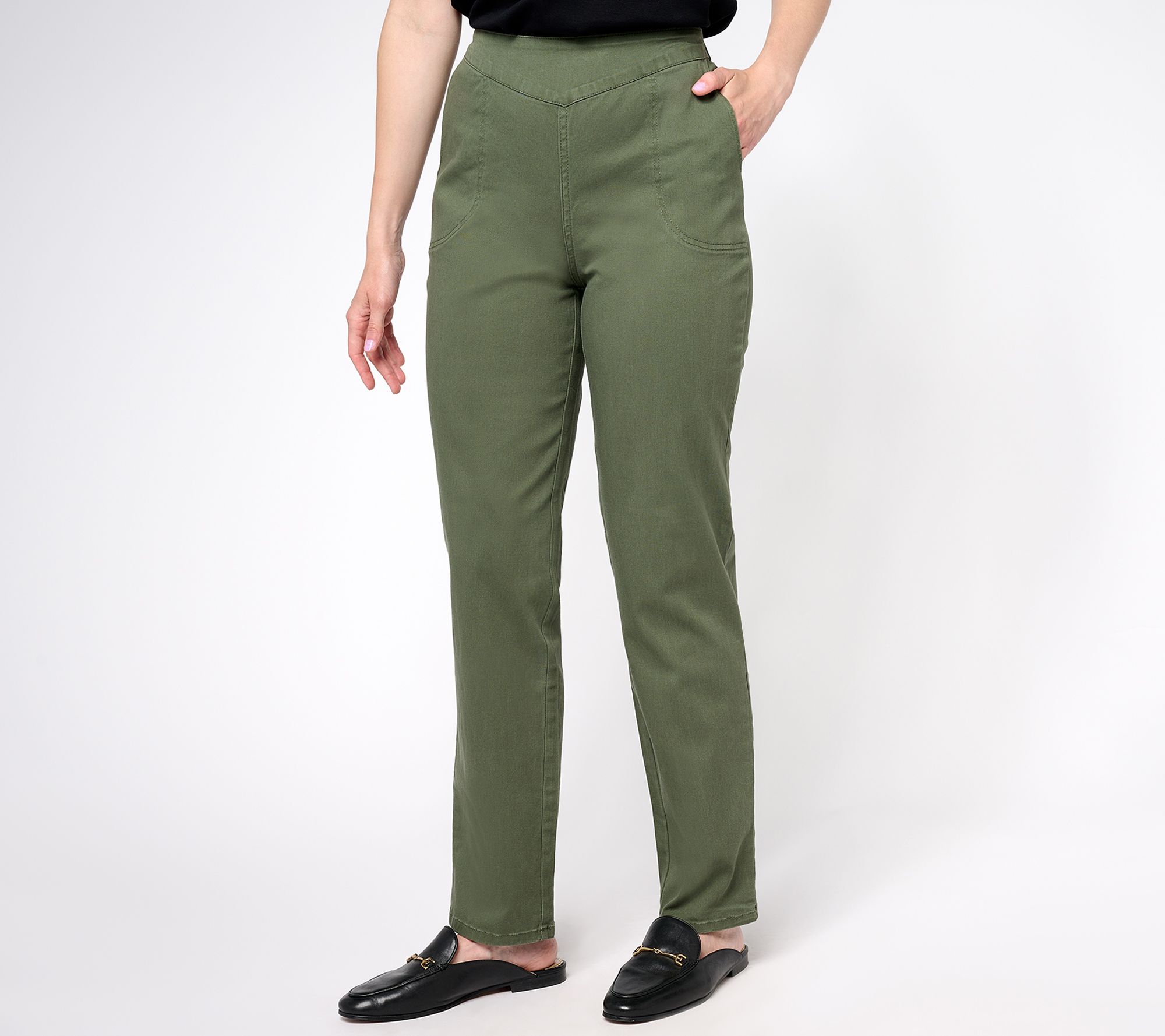 "As Is" Denim & Co. Pull On Front V-Yoke Regular Jeans with Pockets