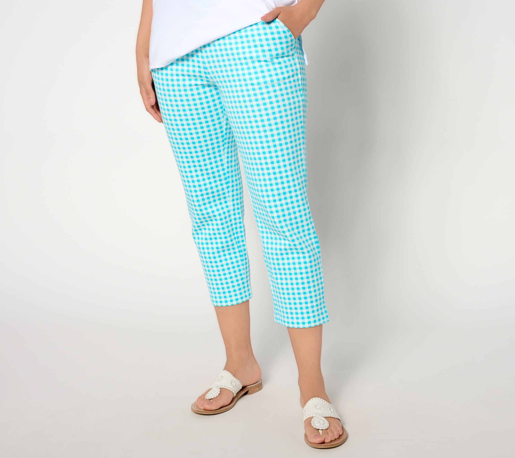 Belle by Kim Gravel Petite Perfect Pique Gingham Cropped Pant