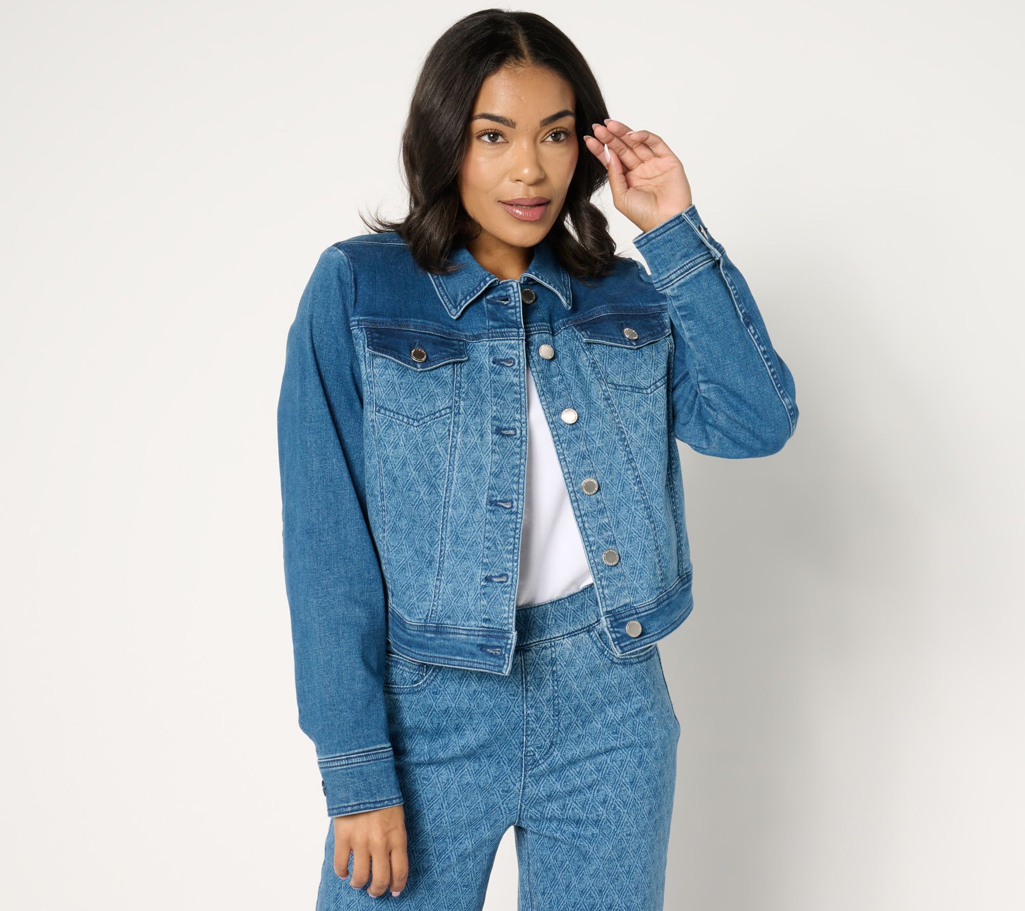 Isaac Mizrahi Live! True Denim Indigo Pattern Denim Jacket