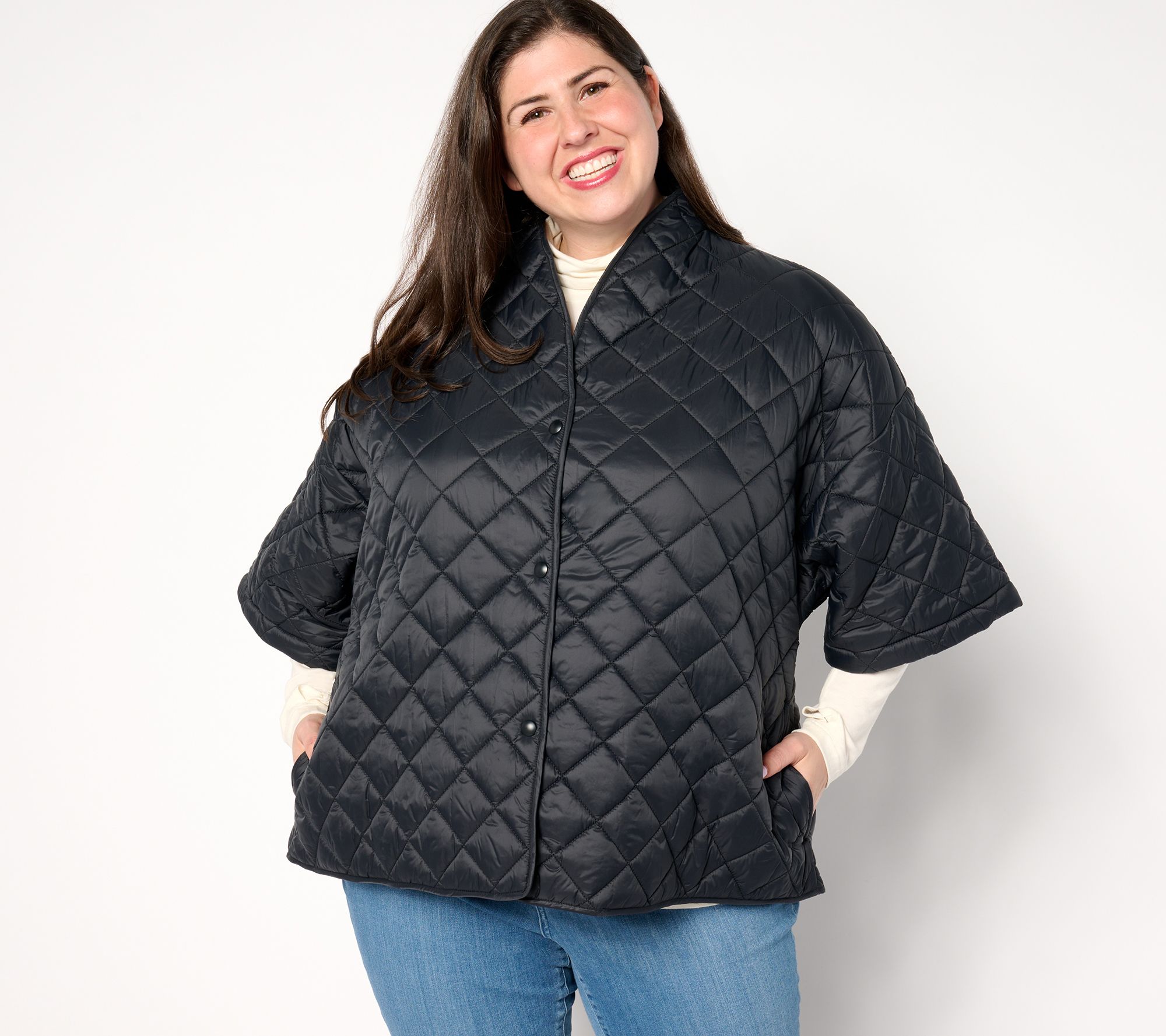 Joan Rivers Quilted 3/4-Sleeve Button Back Detailed Jacket