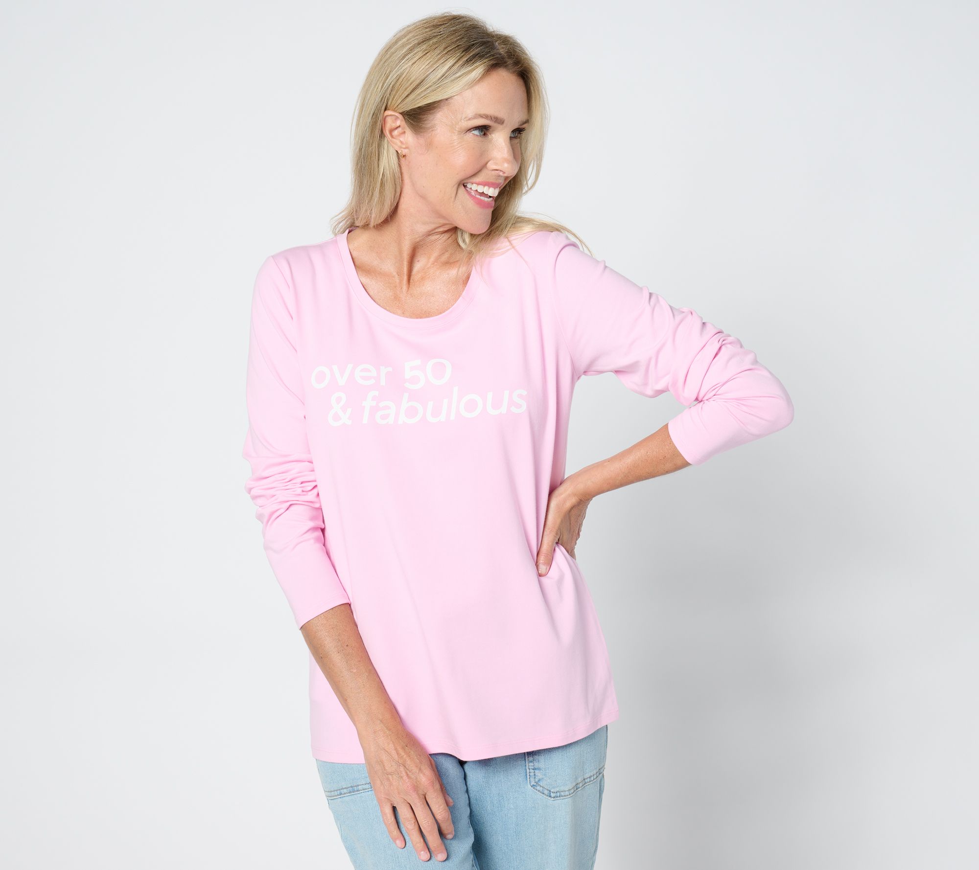 Over 50 and Fabulous Round-Neck Long-Sleeve Graphic Top