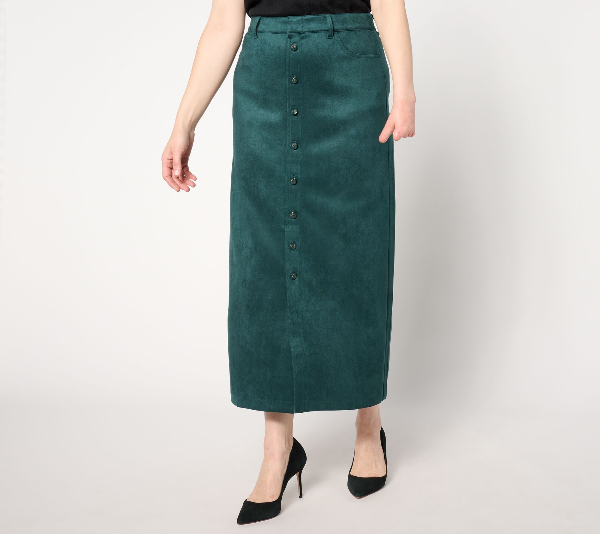 Isaac Mizrahi Live! Tall Estate Stretch Faux Suede Midi Skirt
