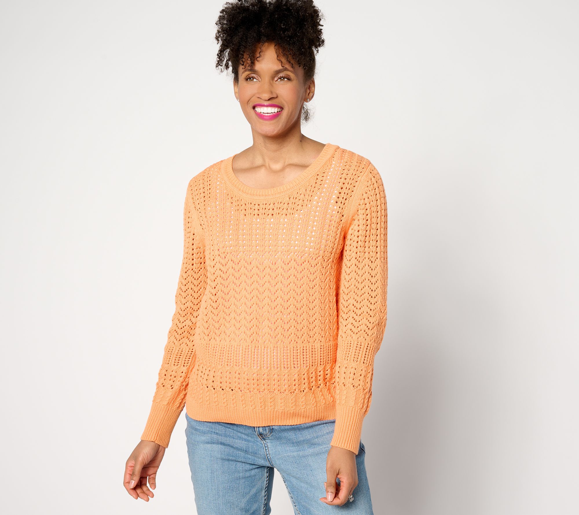 "As Is" Isaac Mizrahi Live! Open Work Stitch Pullover Sweater