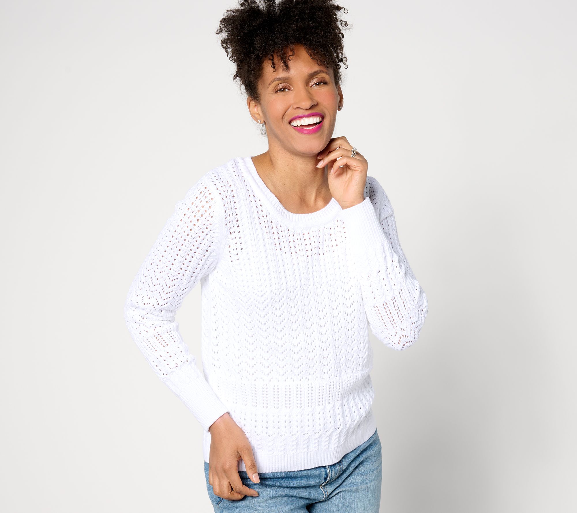 "As Is" Isaac Mizrahi Live! Open Work Stitch Pullover Sweater