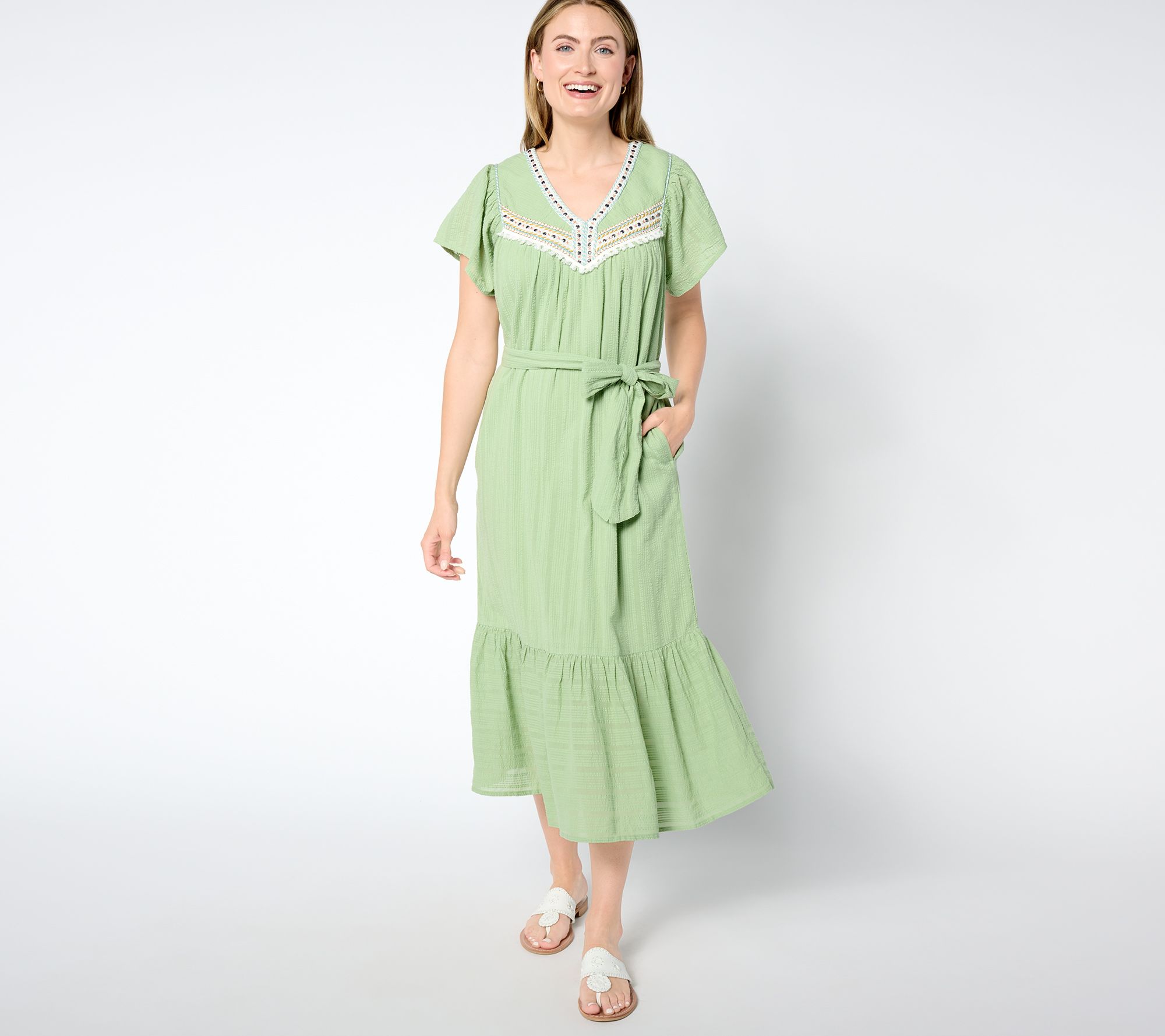 Studio Park x Amy Stran Embroidered Cotton Midi Dress - QVC.com