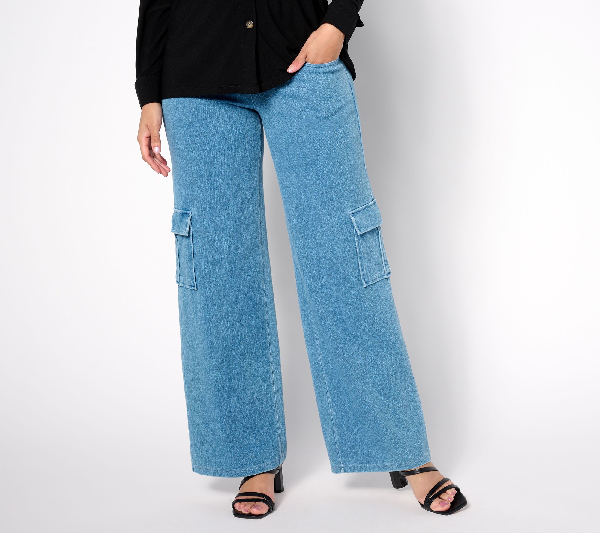 "As Is" Women with Control Petite Prime Stretch Denim 2 Cargo Pants