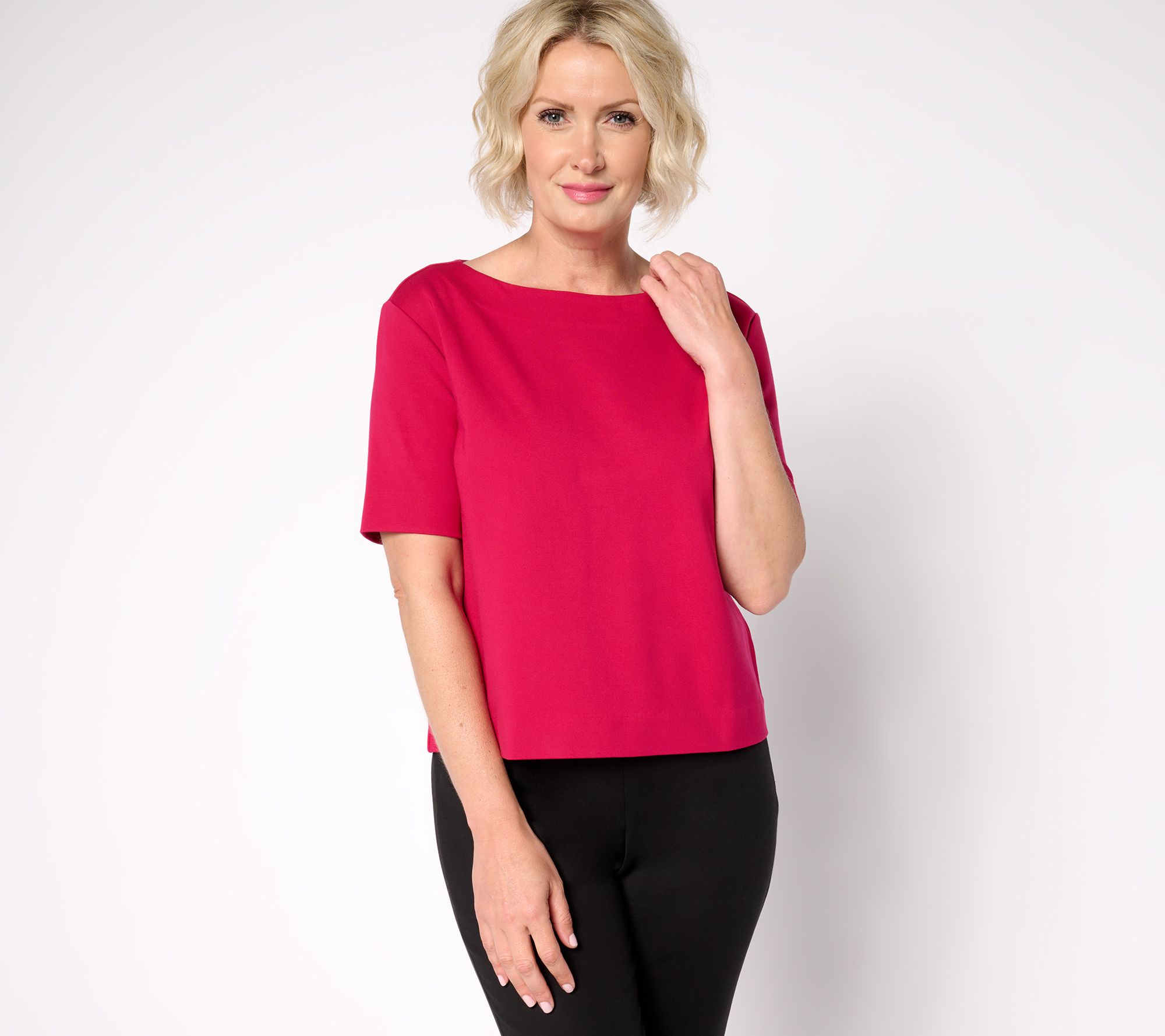 Isaac Mizrahi Live! Sublime Stretch Ponte Elbow Sleeve Boat Neck Top
