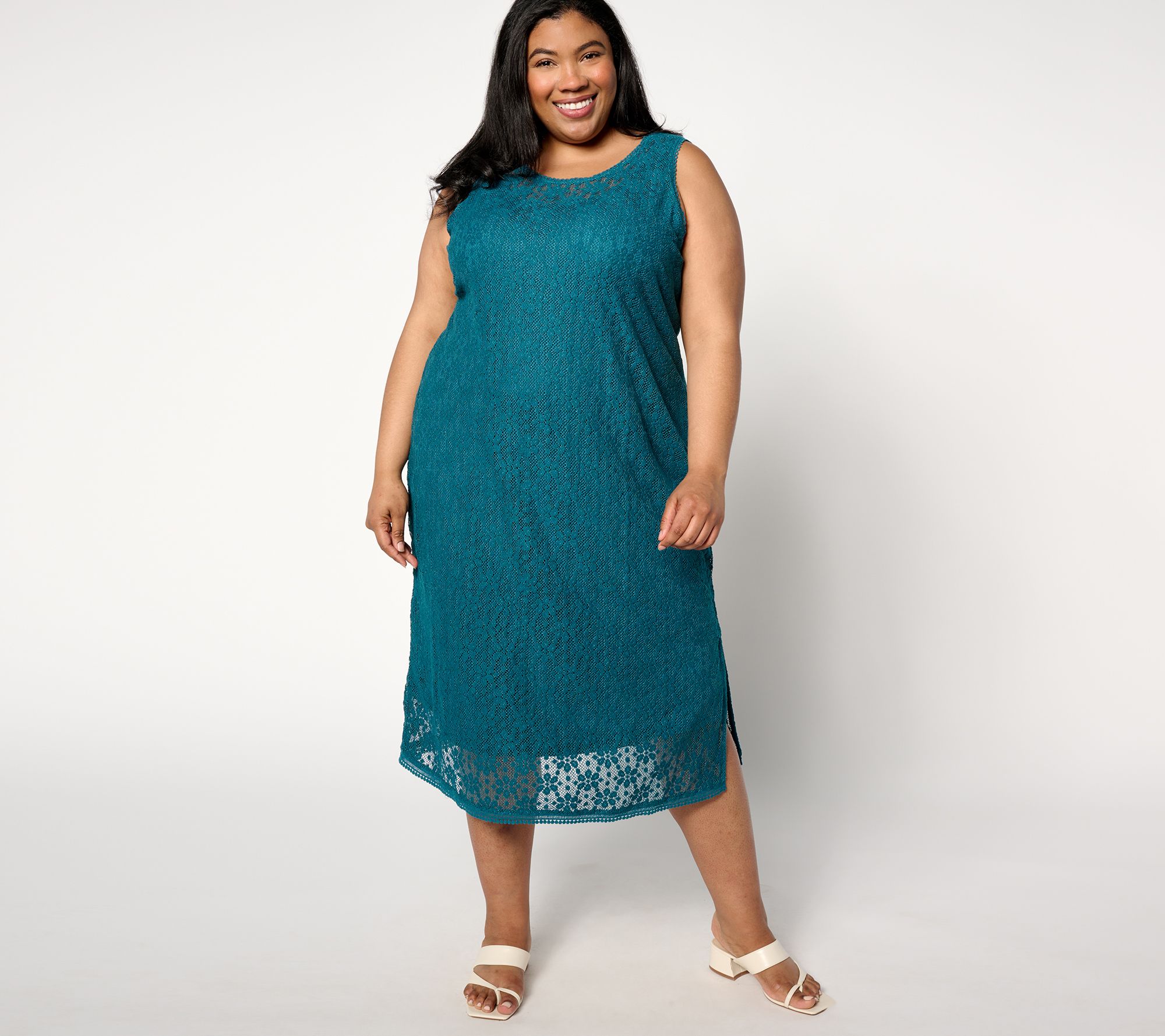 "As Is" Isaac Mizrahi Live! Regular Crochet Lace Midi Dress