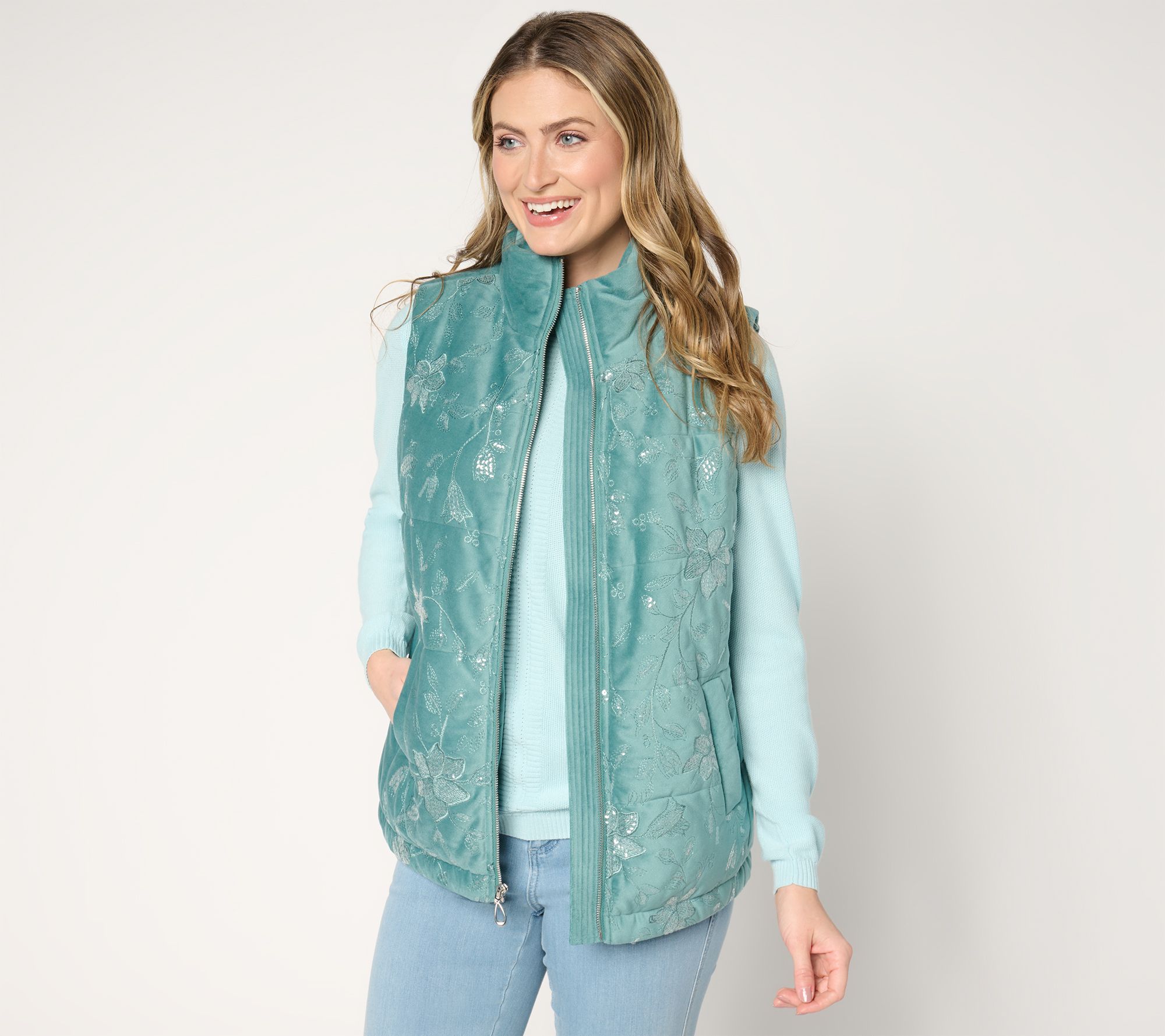 Isaac Mizrahi Live! Apres Sequin Embroidered Vest
