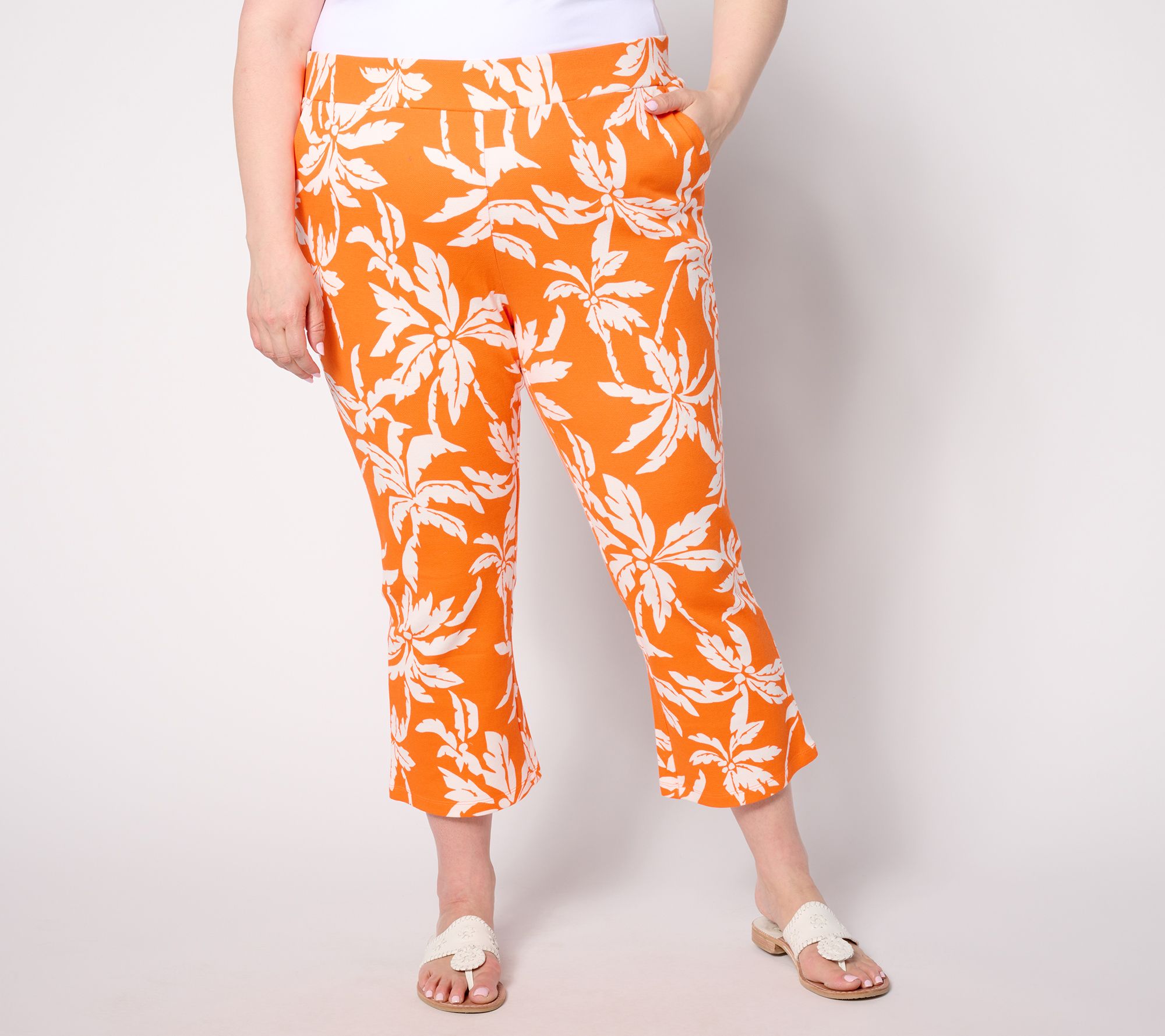 "As Is" Belle by Kim Gravel Regular Perfect Pique Graphic Palm Crop Pant