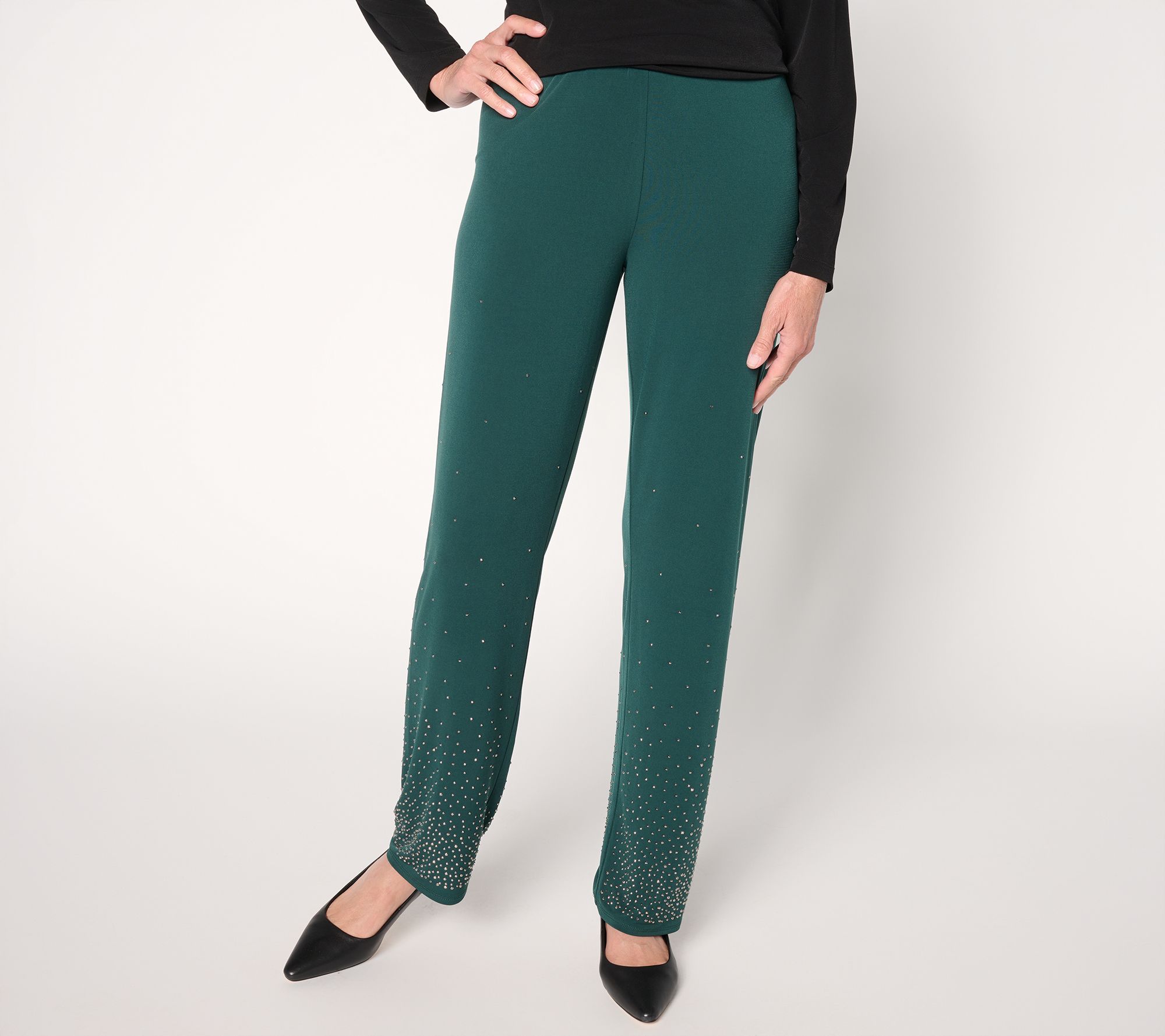 Susan Graver Occasions Regular Liquid Knit Pants with Embellishment