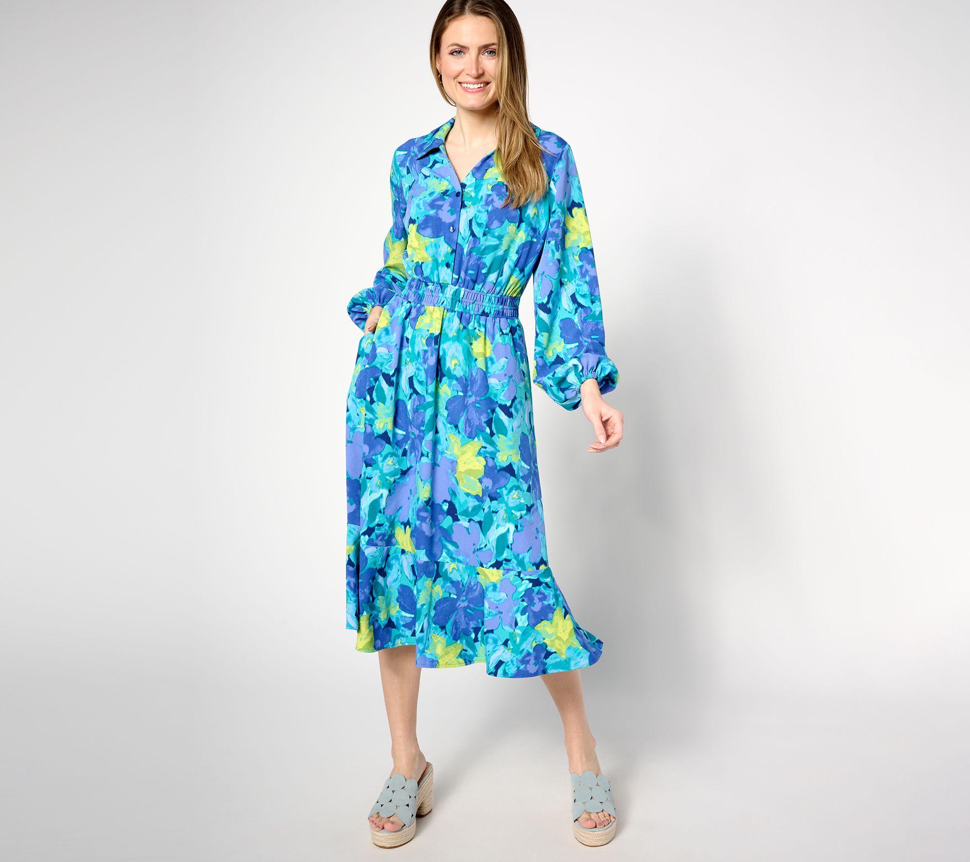 "As Is" Isaac Mizrahi Live! Petite Printed Stretch Crepe Midi Dress