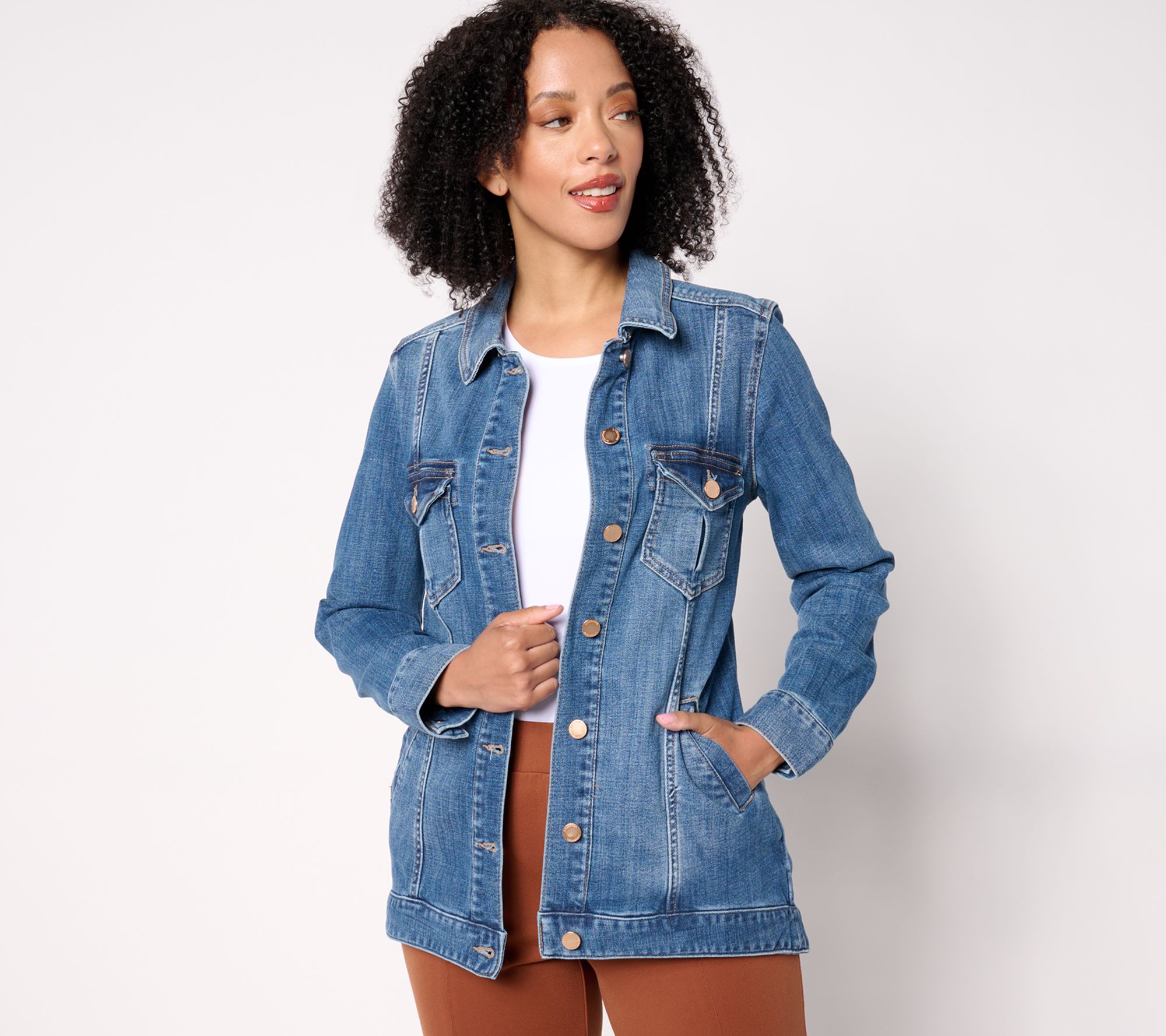"As Is" Liverpool Los Angeles High-Lo Shirt Jean Jacket- Lover
