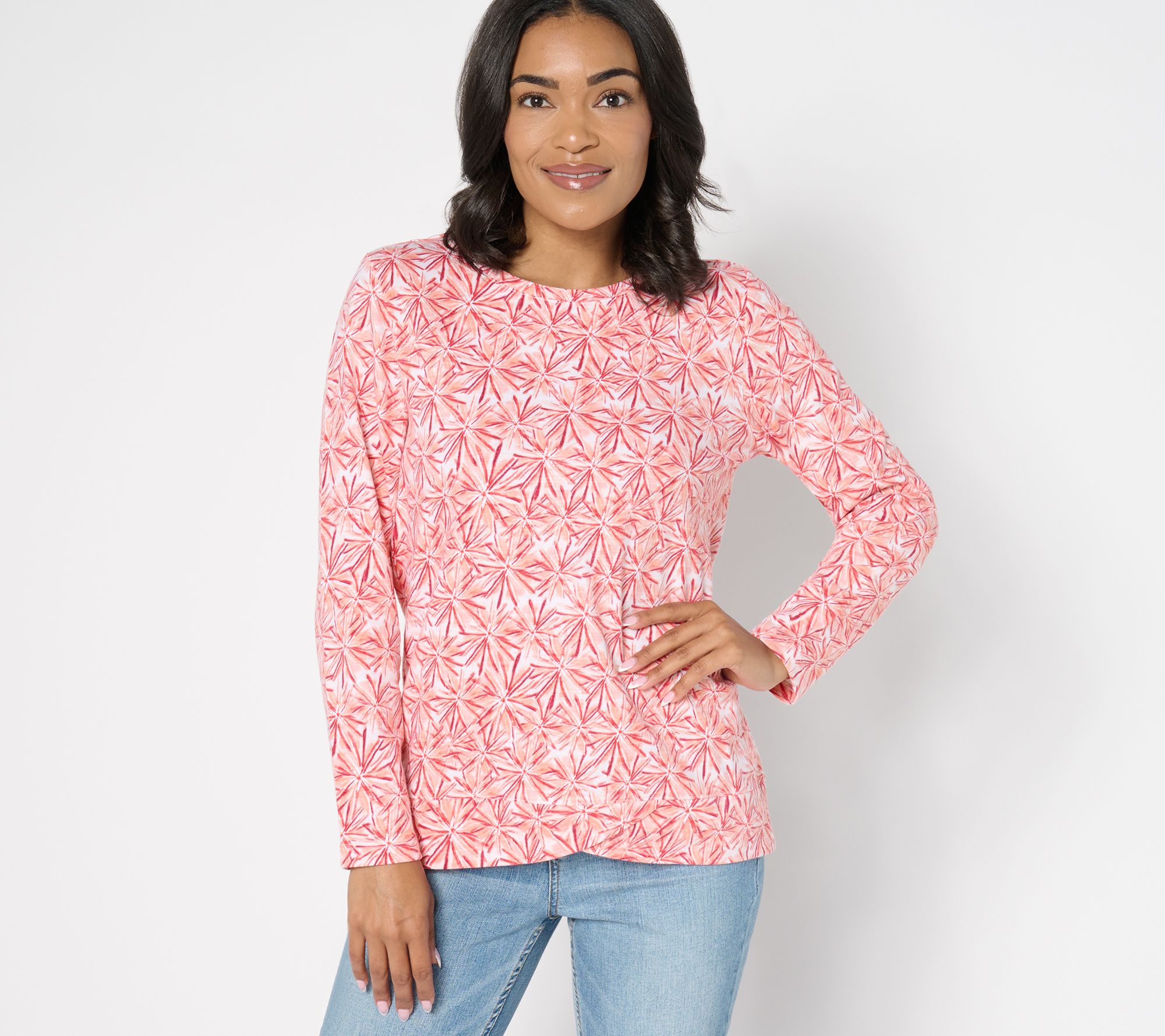 Denim & Co. Active Textured Cotton Pullover with Crossover Hem