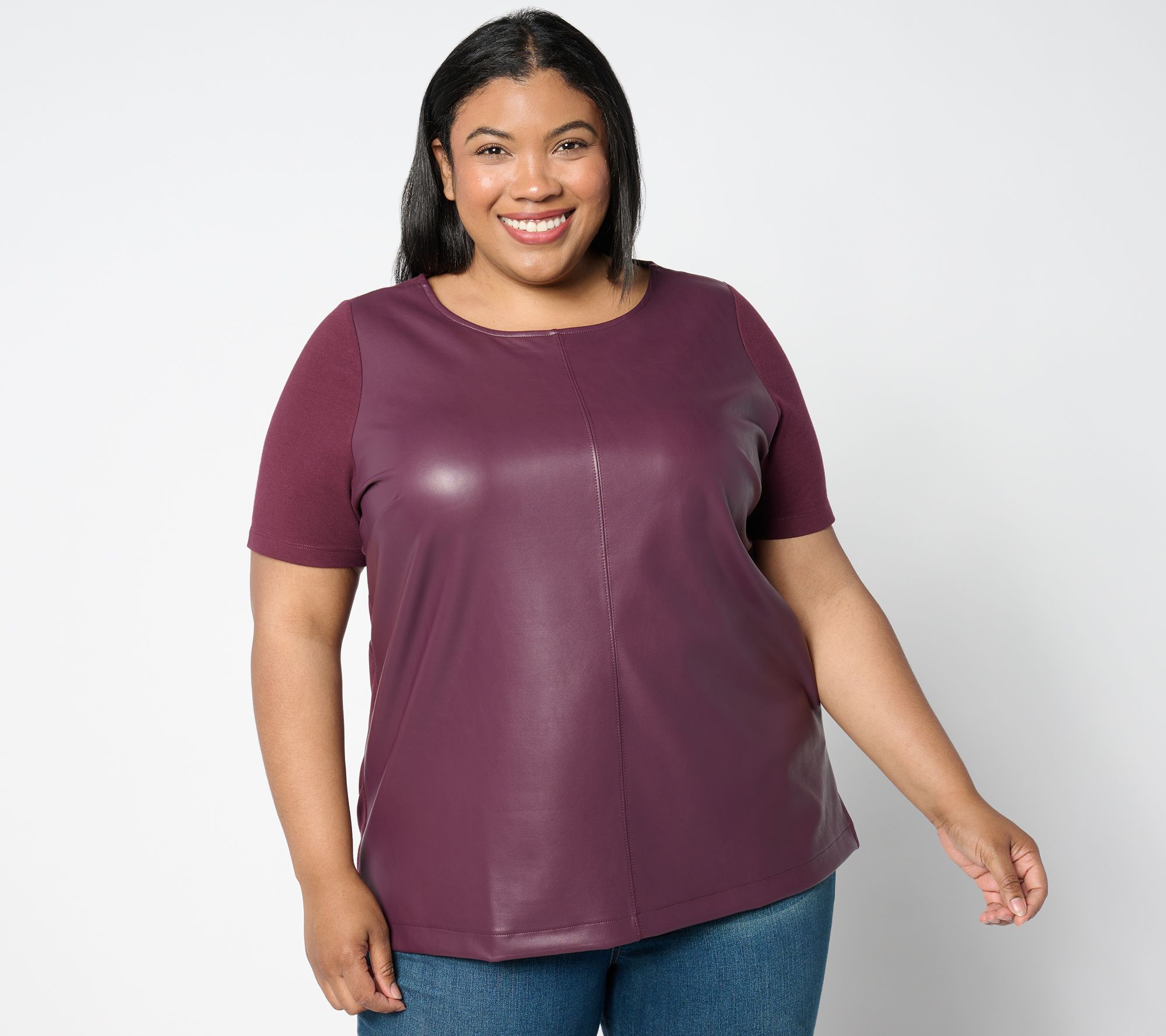 "As Is" Belle by Kim Gravel Faux Leather Knit Back Top