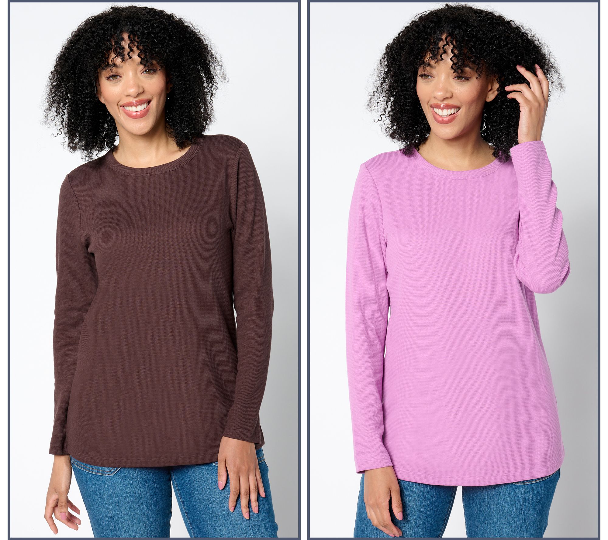 "As Is" Denim & Co. Essentials 2-Pack Long Sleeve Waffle Tops