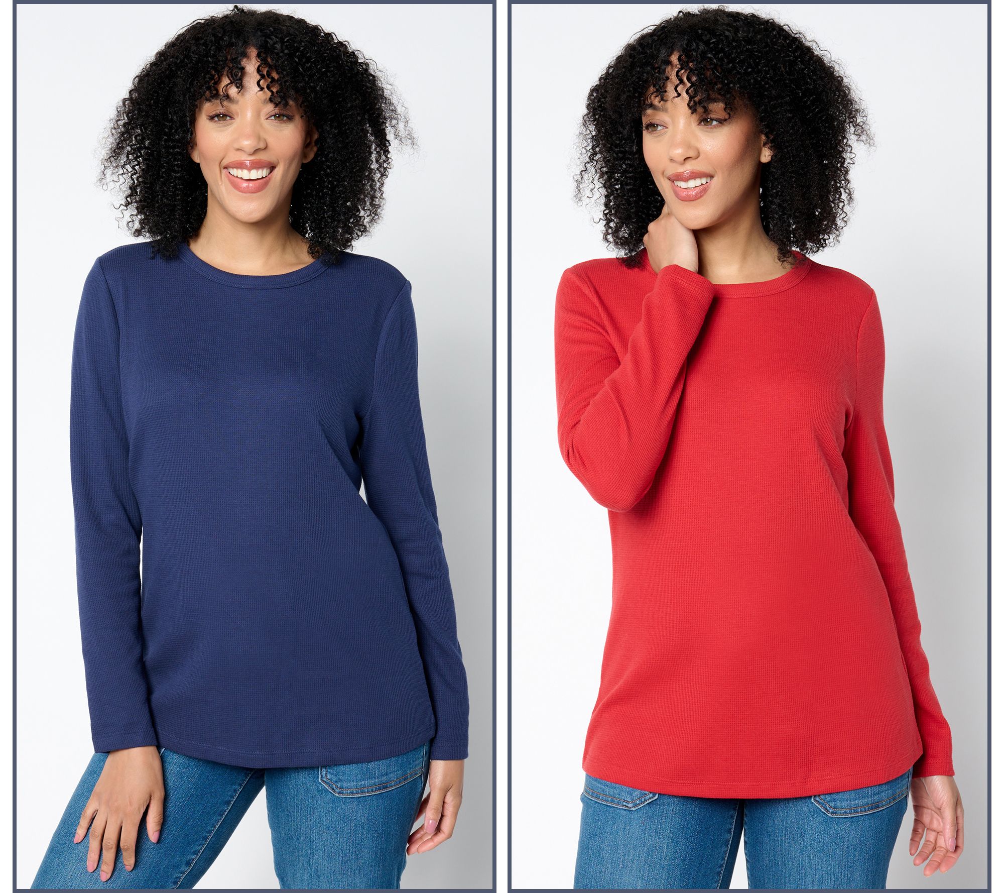 "As Is" Denim & Co. Essentials 2-Pack Long Sleeve Waffle Tops