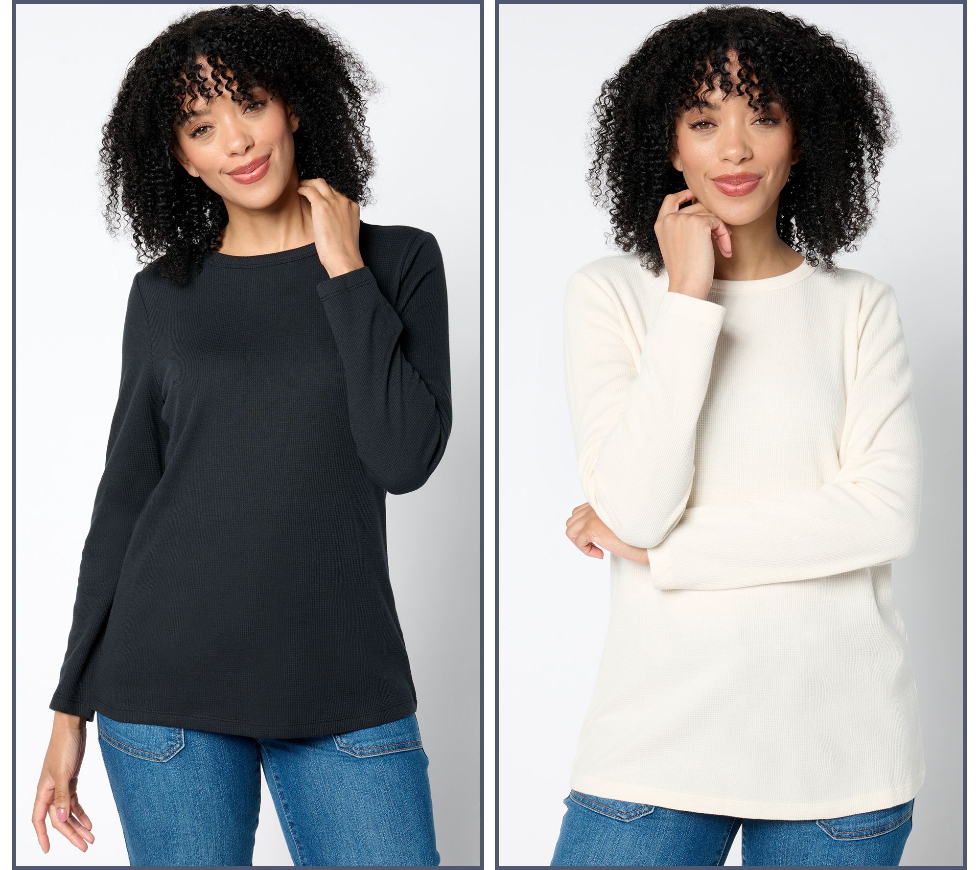 "As Is" Denim & Co. Essentials 2-Pack Long Sleeve Waffle Tops