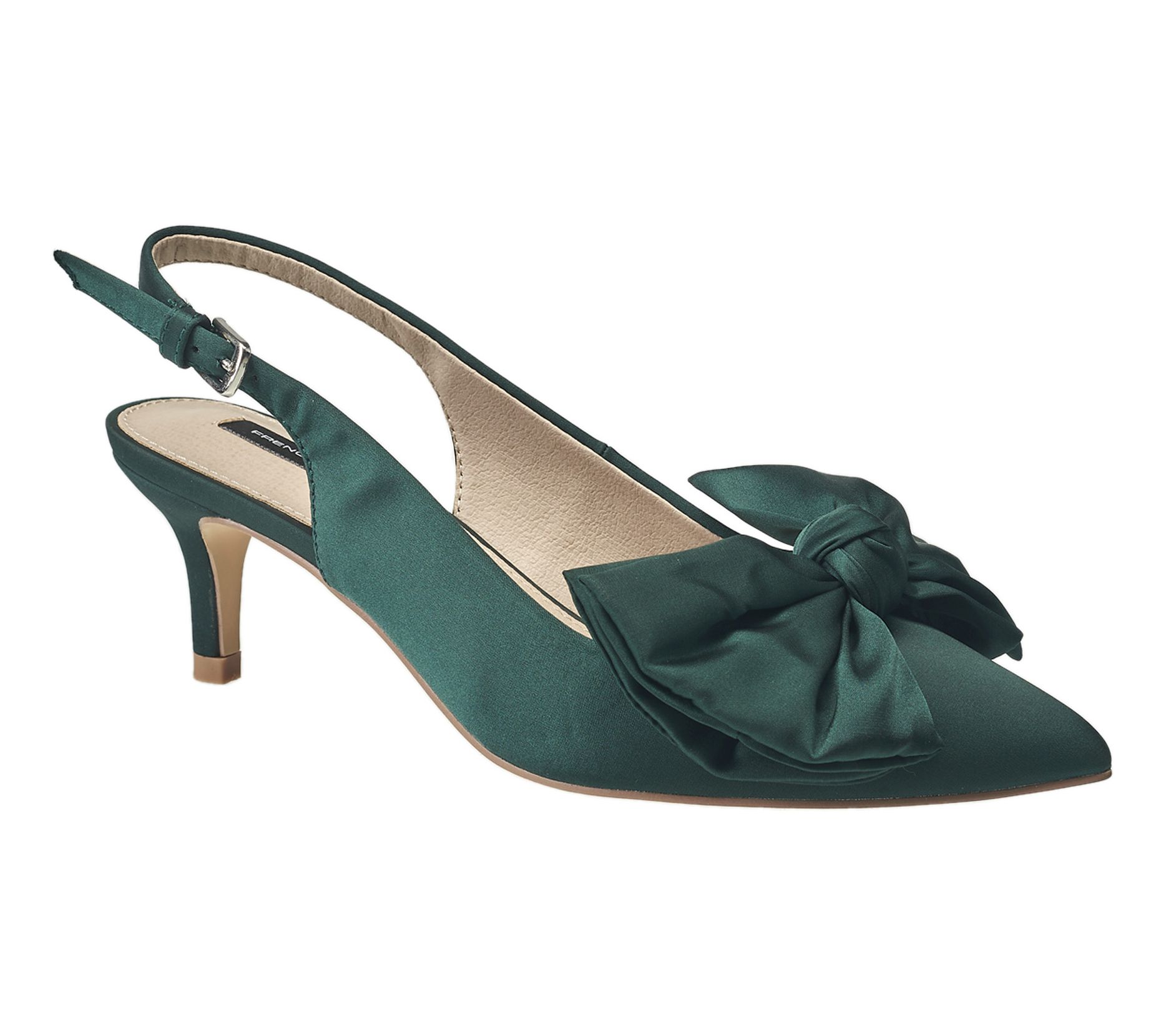 French Connection Women's Quinn Satin Bow Kitten Heel