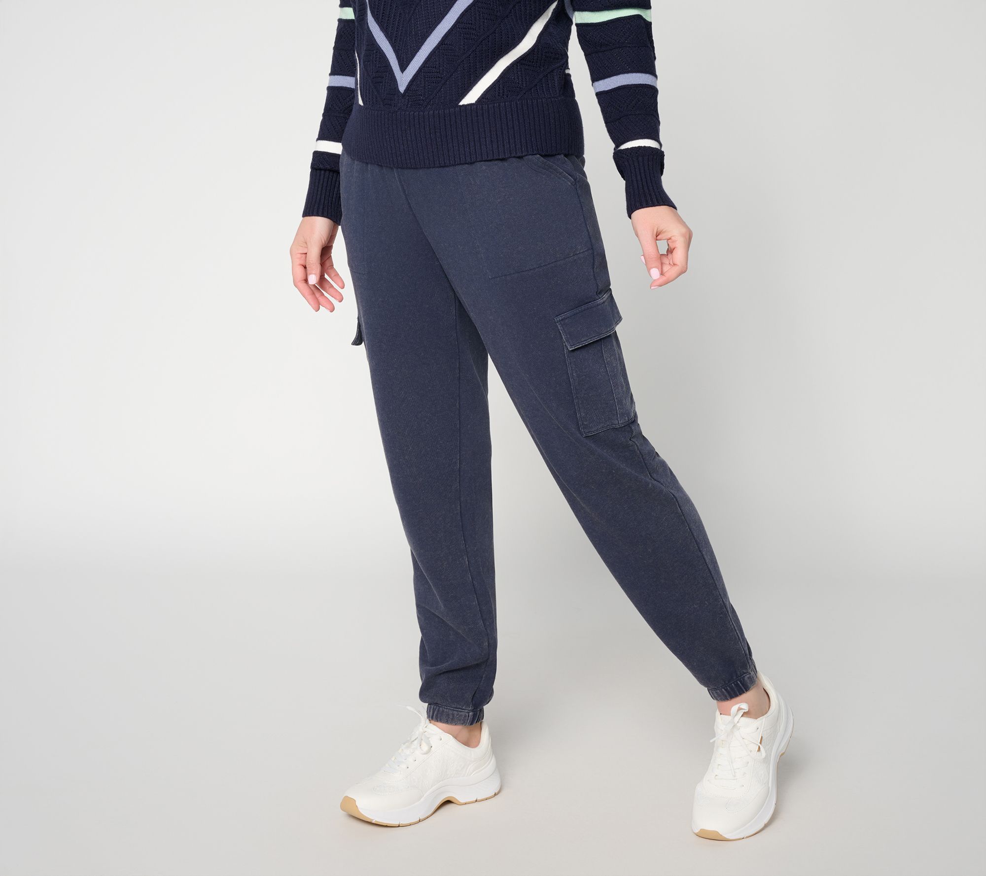 AnyBody Regular Washed French Terry Cargo Jogger Pant