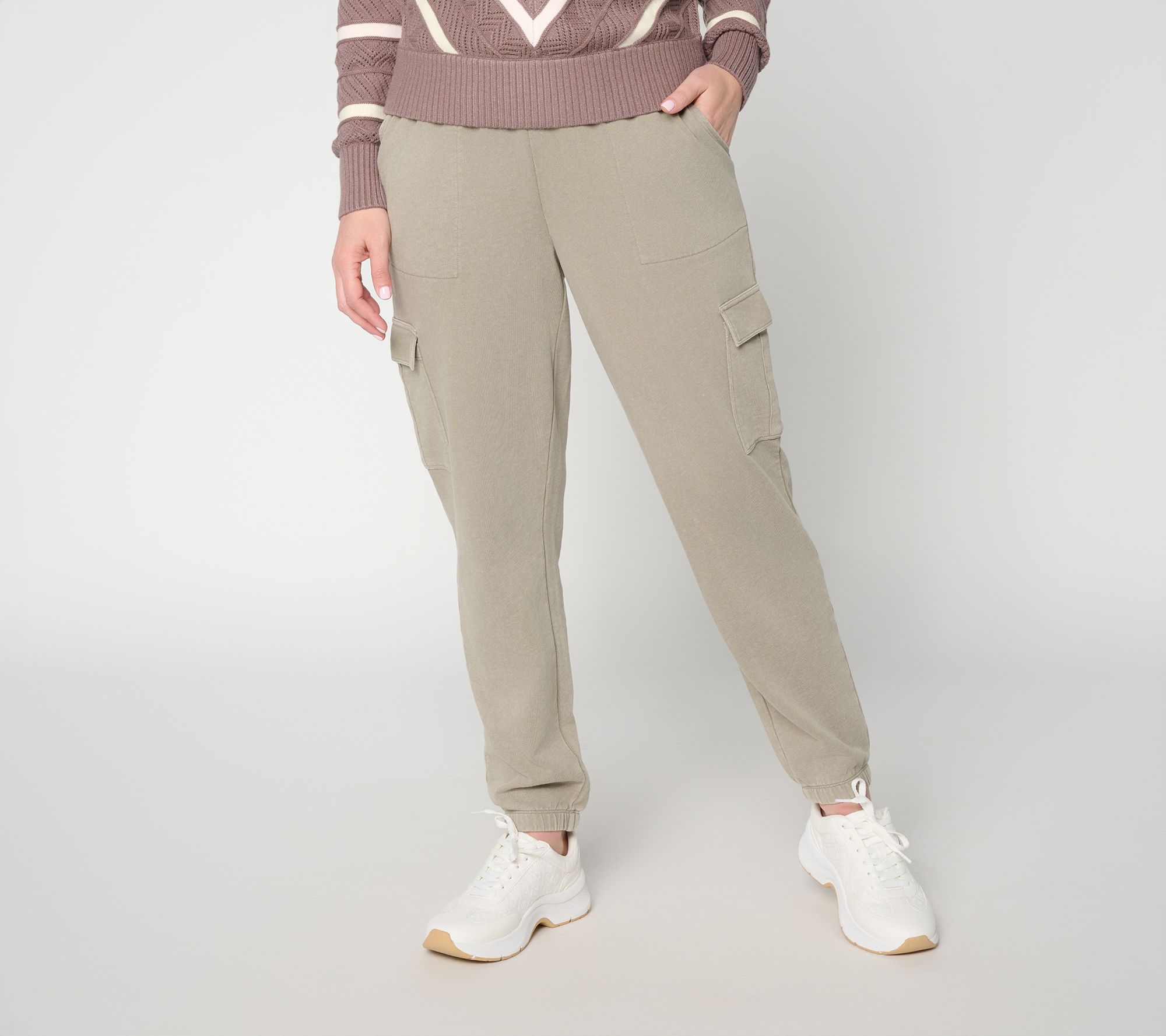 AnyBody Regular Washed French Terry Cargo Jogger Pant