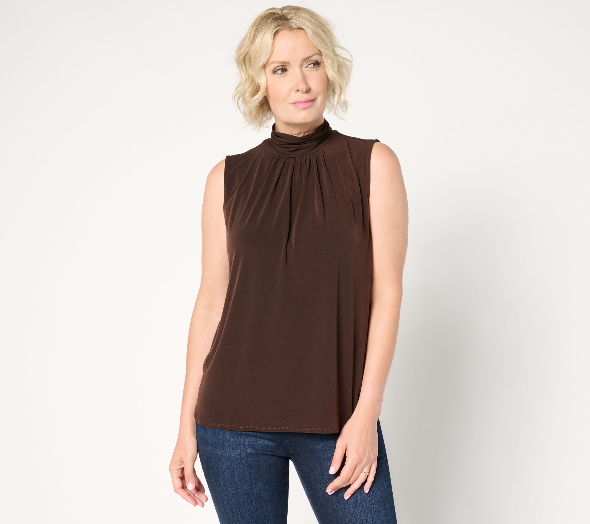 "As Is" Susan Graver Liquid Knit Sleeveless Top w/ Ruched Mock-Neck