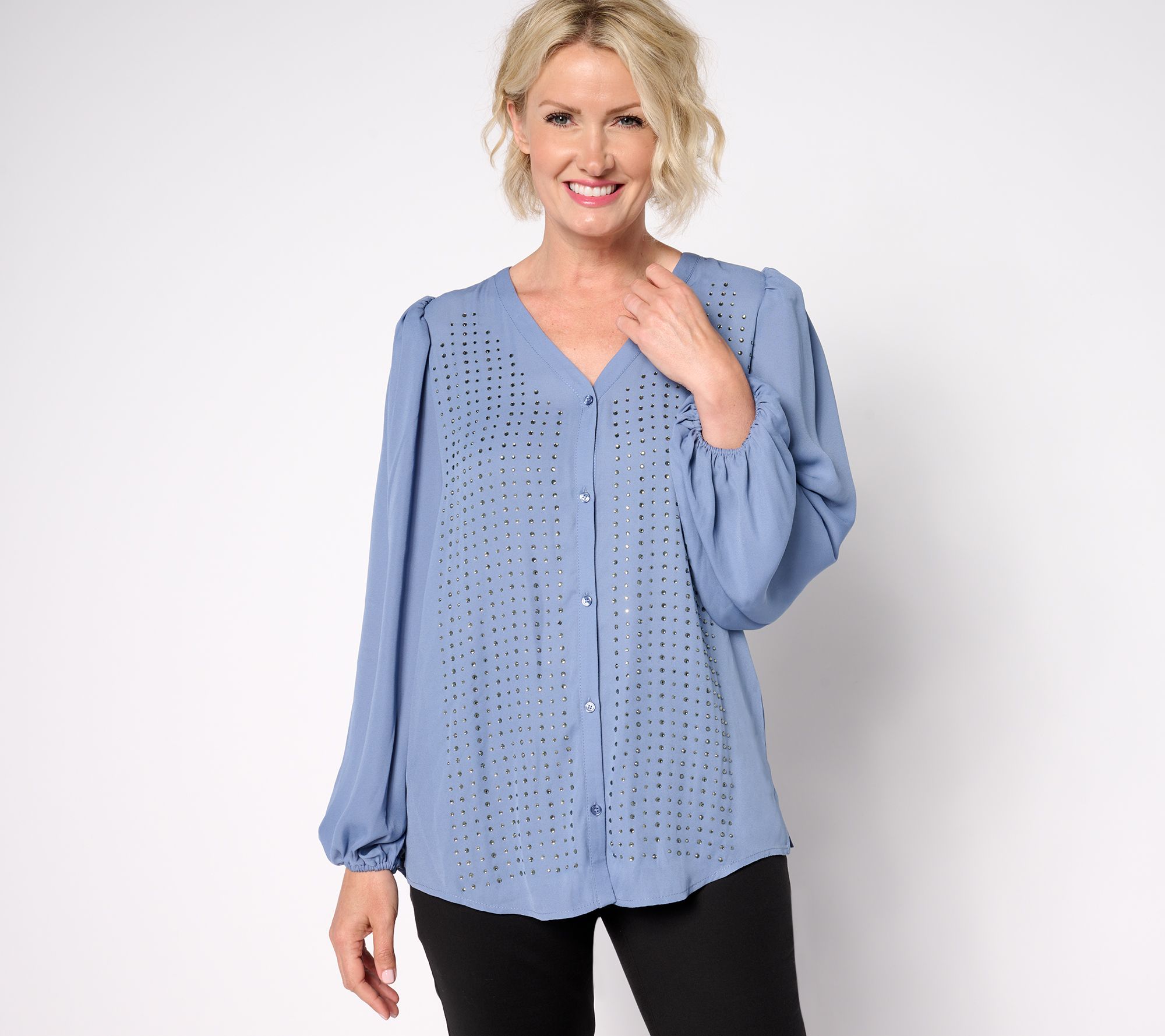 "As Is" Dennis Basso Double Georgette Blouse with Embellishment