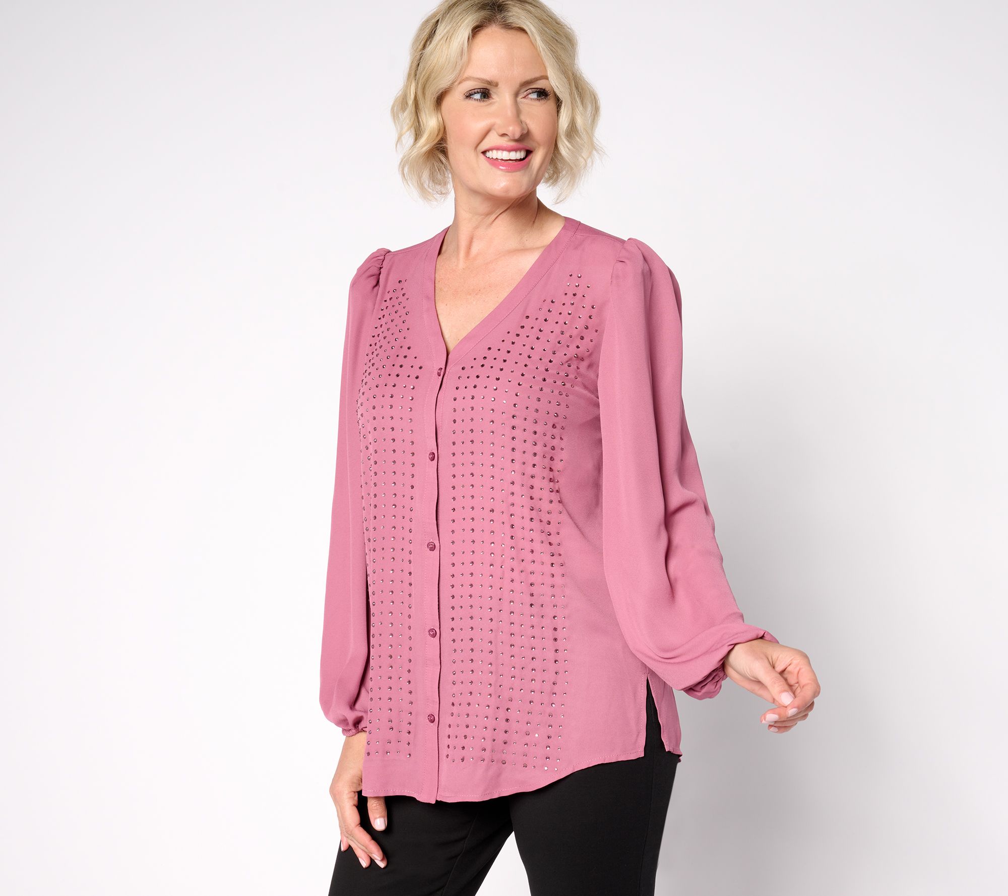 "As Is" Dennis Basso Double Georgette Blouse with Embellishment