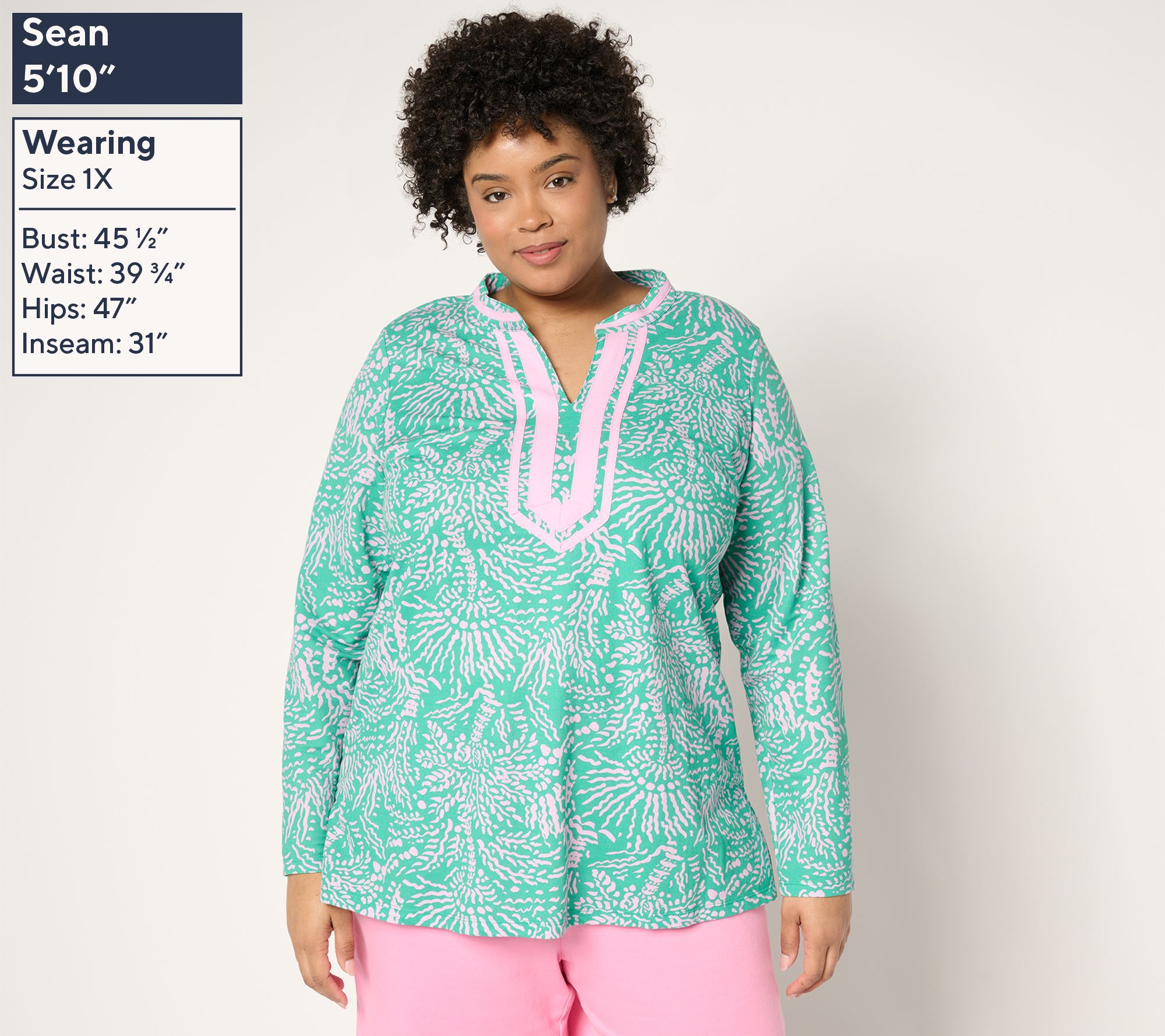 Bellisima by Kim Gravel Cabana Knit Palm Ribbon Trim Tunic - QVC.com